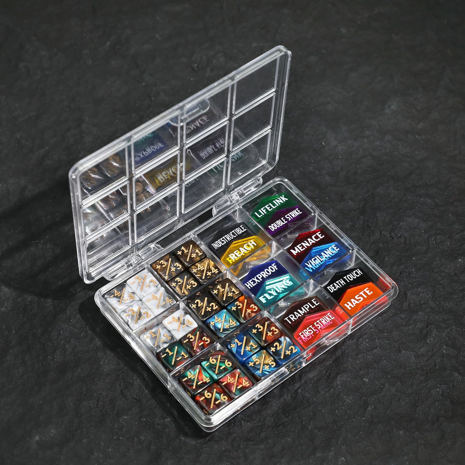 SIXPONTS 48 Pieces 12mm MTG Dice Abilities -1/+1 Life Counters Dices & MTG Ke…
