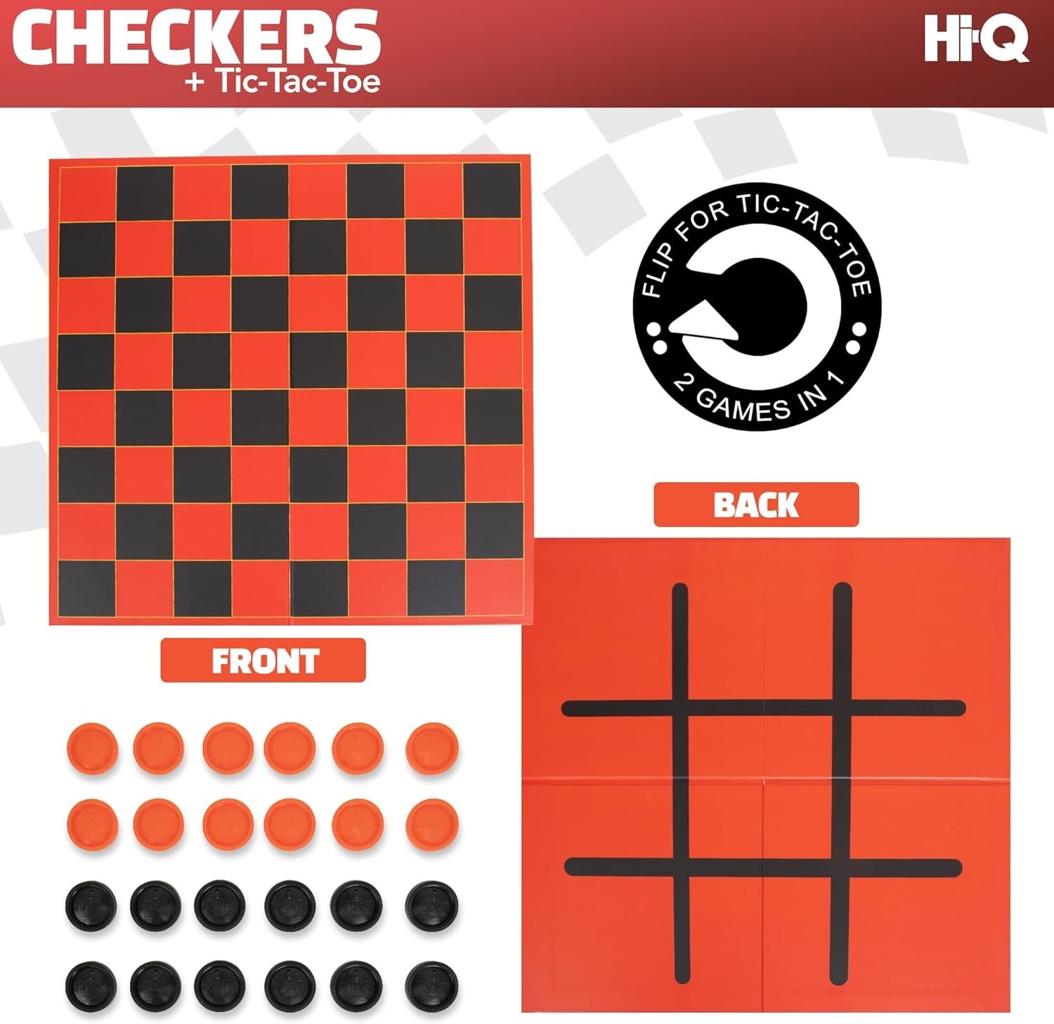 HI-Q Checkers & Tic-Tac-Toe Board Game Set – Classic Strategy for Kids & Fami…