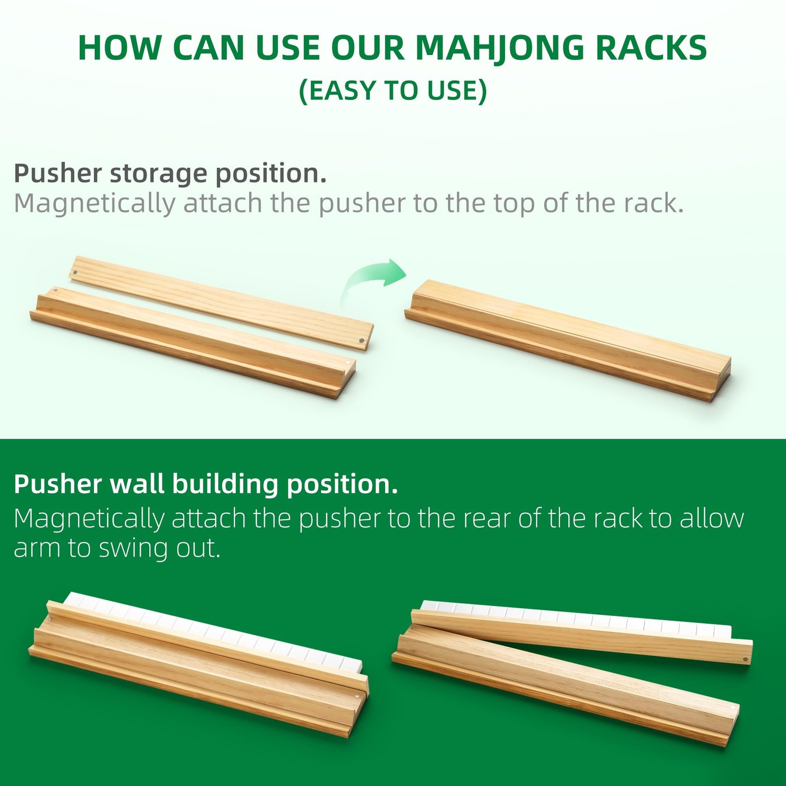 Wooden Mahjong Racks with Pushers, Set of 4, Solid Wood Tile Racks with Push …