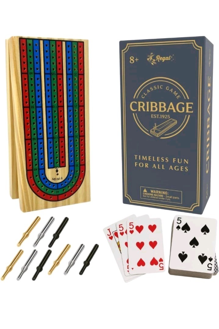 Regal Games Cribbage Board Game Set w/Storage – Fun Table Game with Wooden Board