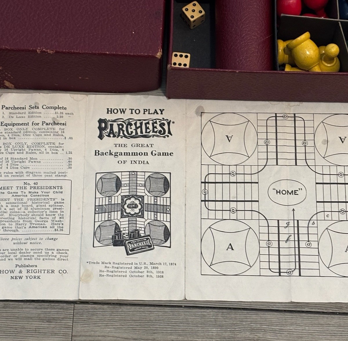 VTG Parcheesi Board Game Selchow & Righter Complete Set W/ Original Rules Box