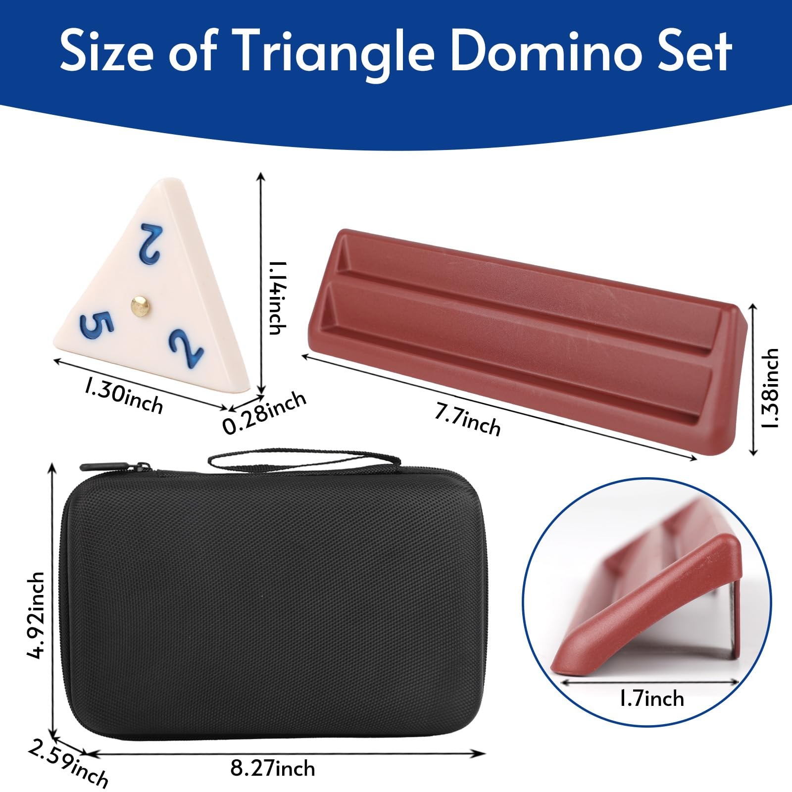 Melamine Premium Travel Triangle Domino Game Set with 4 Holders, Includes 56 …
