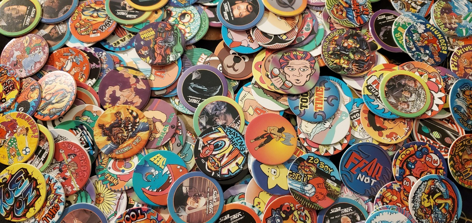 Lot of 100 Pogs + Slammer! 1990s Retro Nostalgia! Milk Caps! No Duplicates!