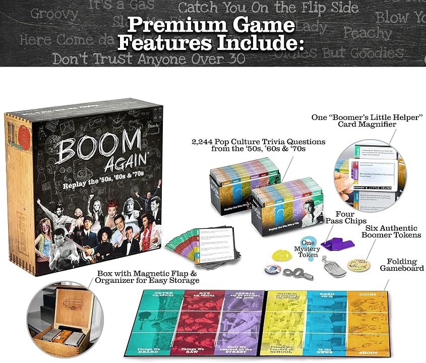 Boom Again Party Trivia Board Game Replay 50s 60s 70s Baby Boomer Card Set New