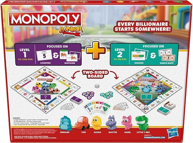 Monopoly Junior Board Game, 2-Sided – 2 Games in 1 – NEW SEALED