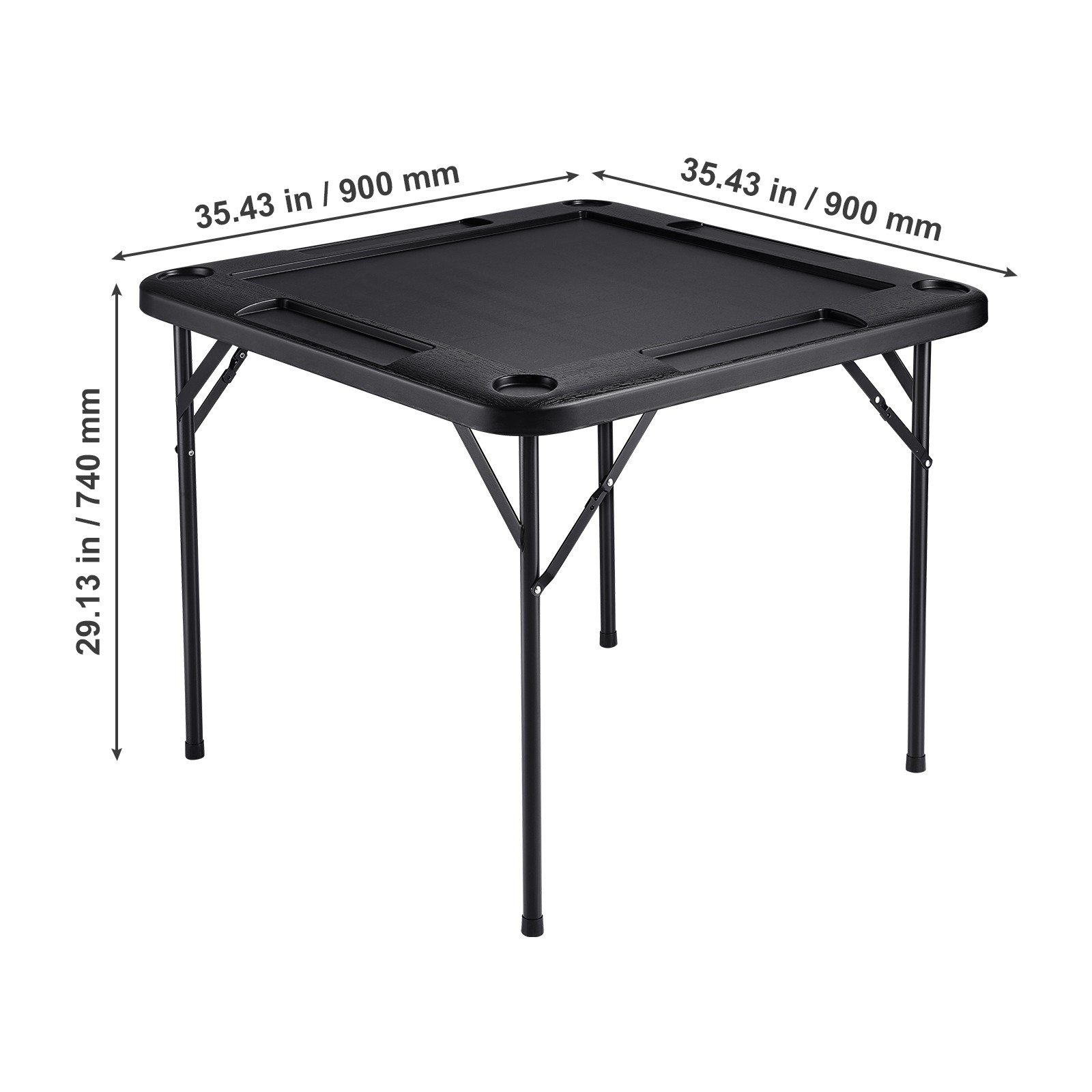 Uimoso Mahjong Table 4Player Folding Card Table & 4 Cup Holders Chip Trays Black