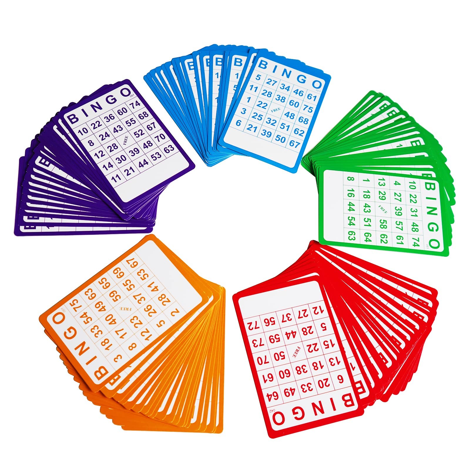 100 Bingo Cards Resuable Bingo Paper Game Cardstock Bulk, 5 Colors
