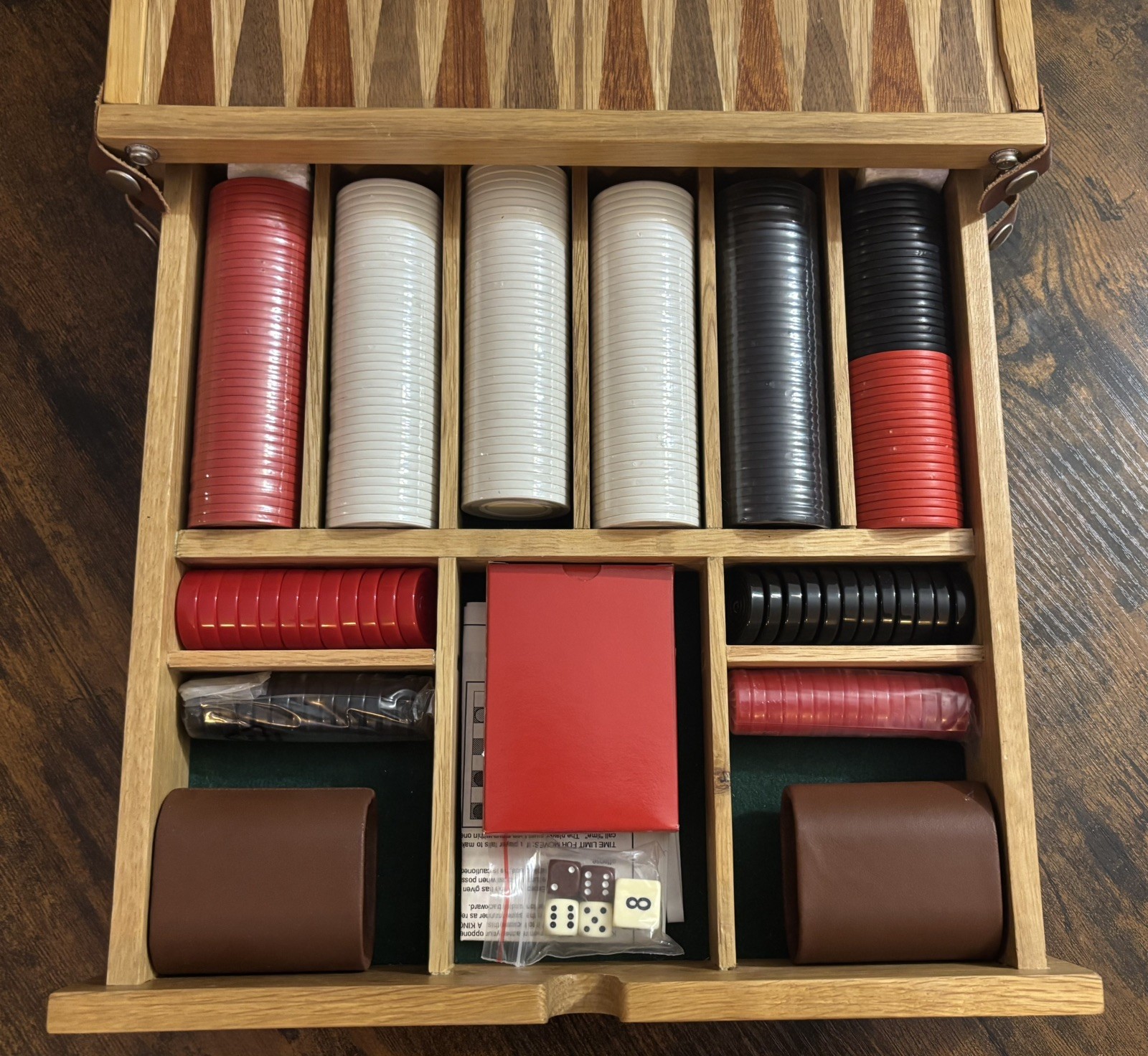 5 in 1 Game Board Set – Checkers, Backgammon, Dice, Poker Chips, & Playing Cards