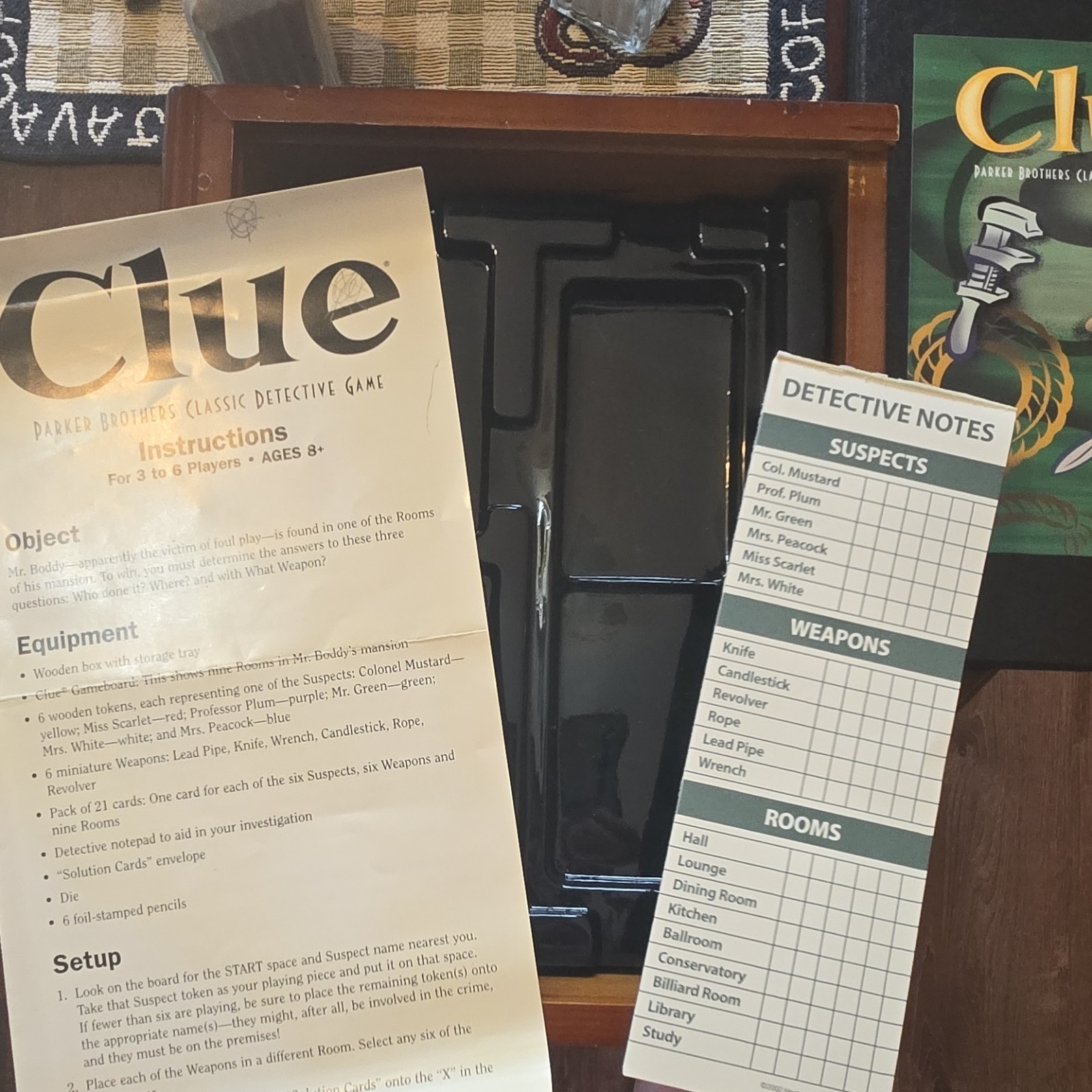 Parker Brothers Clue Wooden Box Edition Complete Board Game Wood Case Vintage