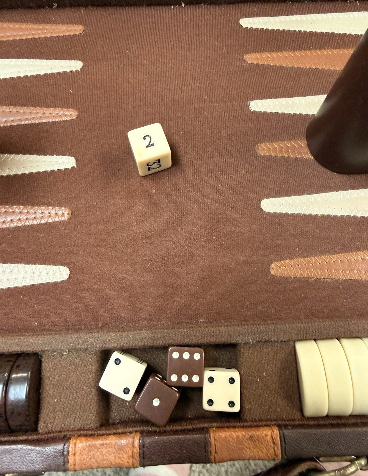 Vintage Backgammon Set Travel Case Leatherette Complete w Dice Cups 1950s 60s