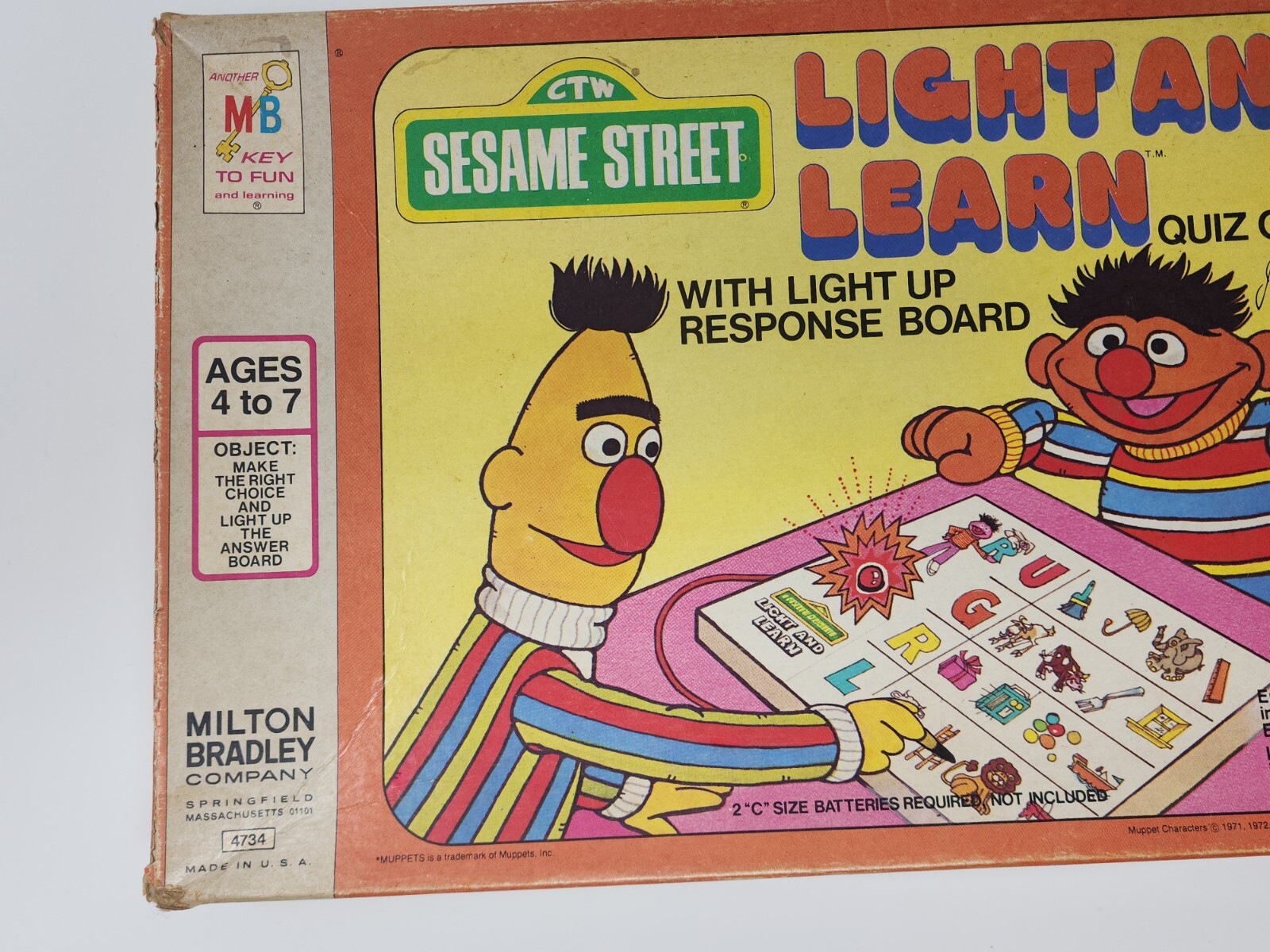 SESAME STREET LIGHT AND LEARN GAME 1 OR MORE PLAYERS MB 1977 MISSING PEN