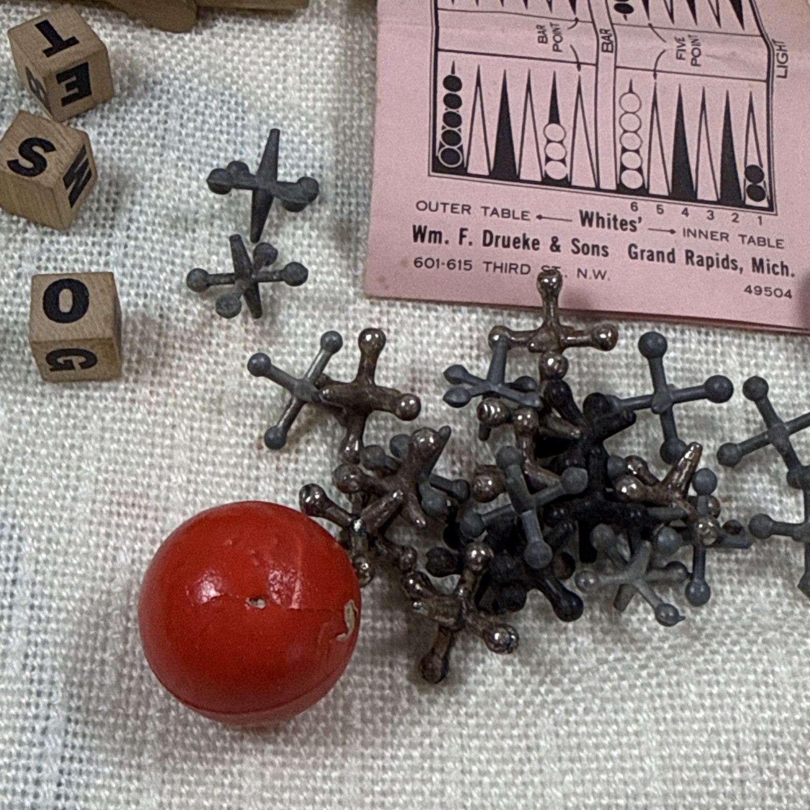Vintage Wooden Small Game Lot Board Pieces Carrom Marble Football Jacks Yahtzee