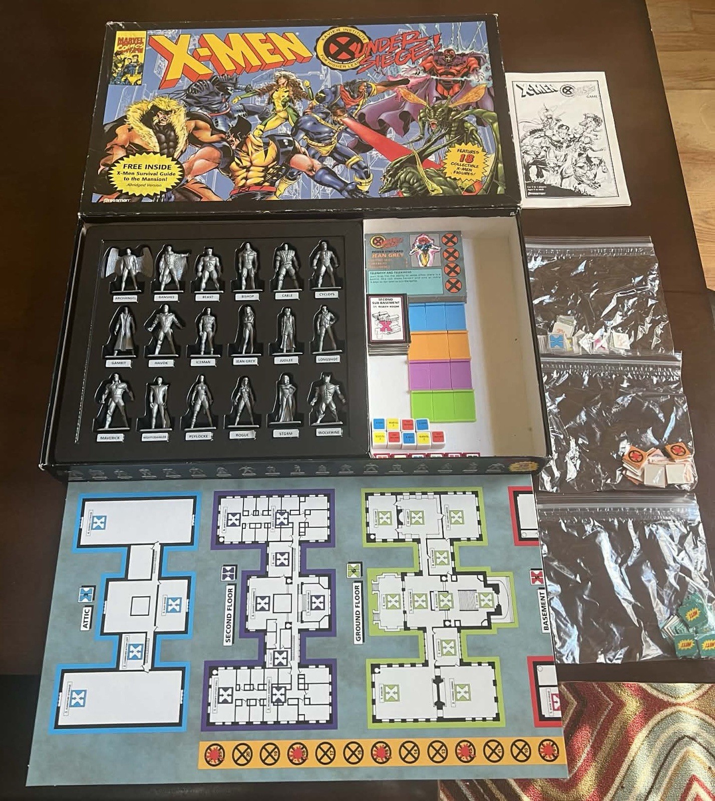 Vintage 1994 X-Men Under Siege Board Game Marvel Comics Pressman 18 Figures