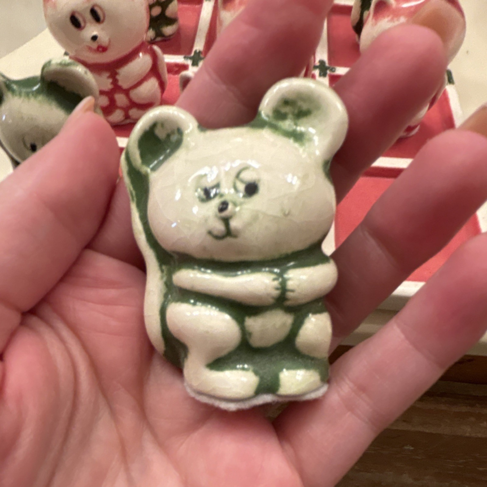 Ceramic Tic Tac Toe Board Game with Cat & Bear Figurines, Vintage Style