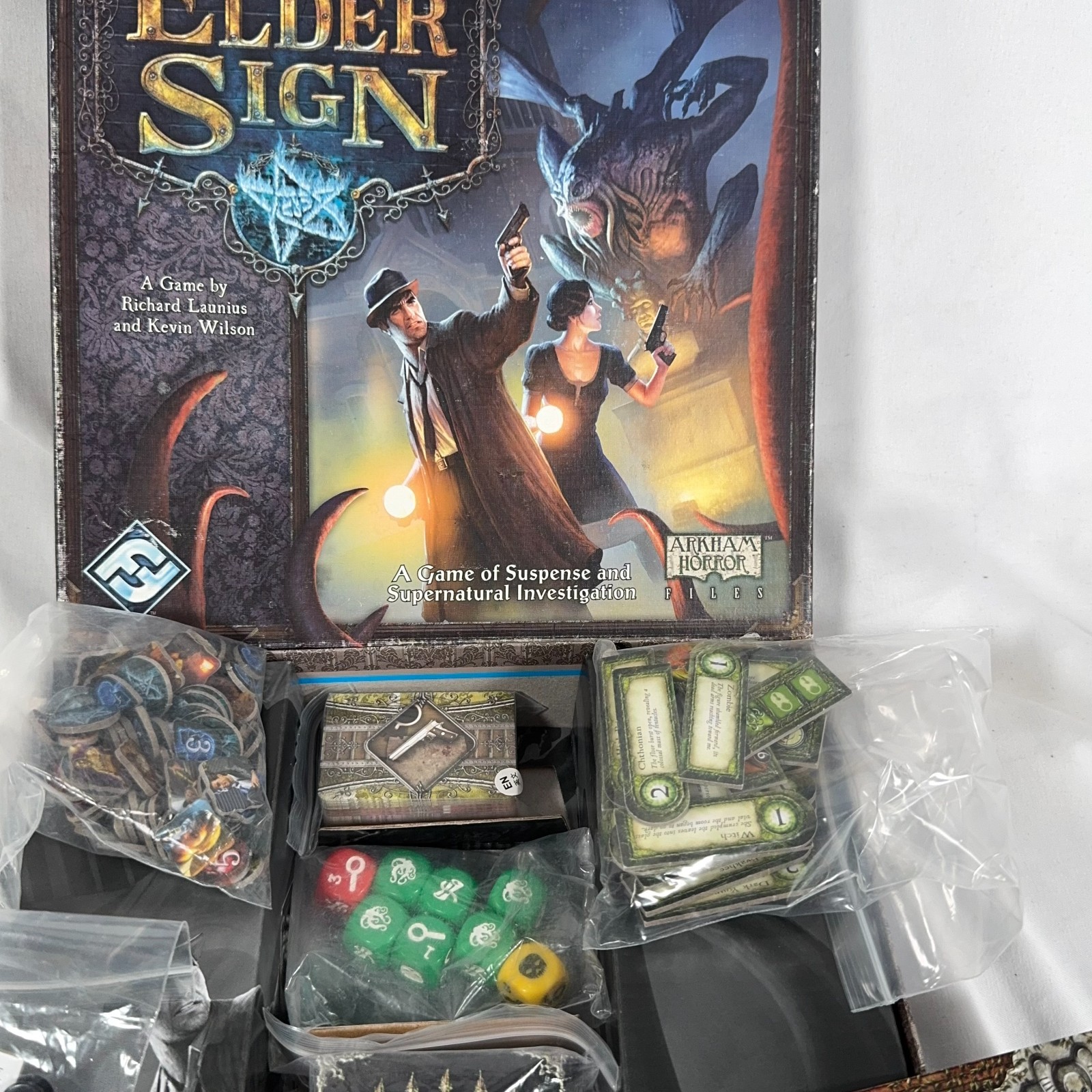 Elder Sign Board Game Fantasy Flight Arkham Horror Files Complete 2011 Used