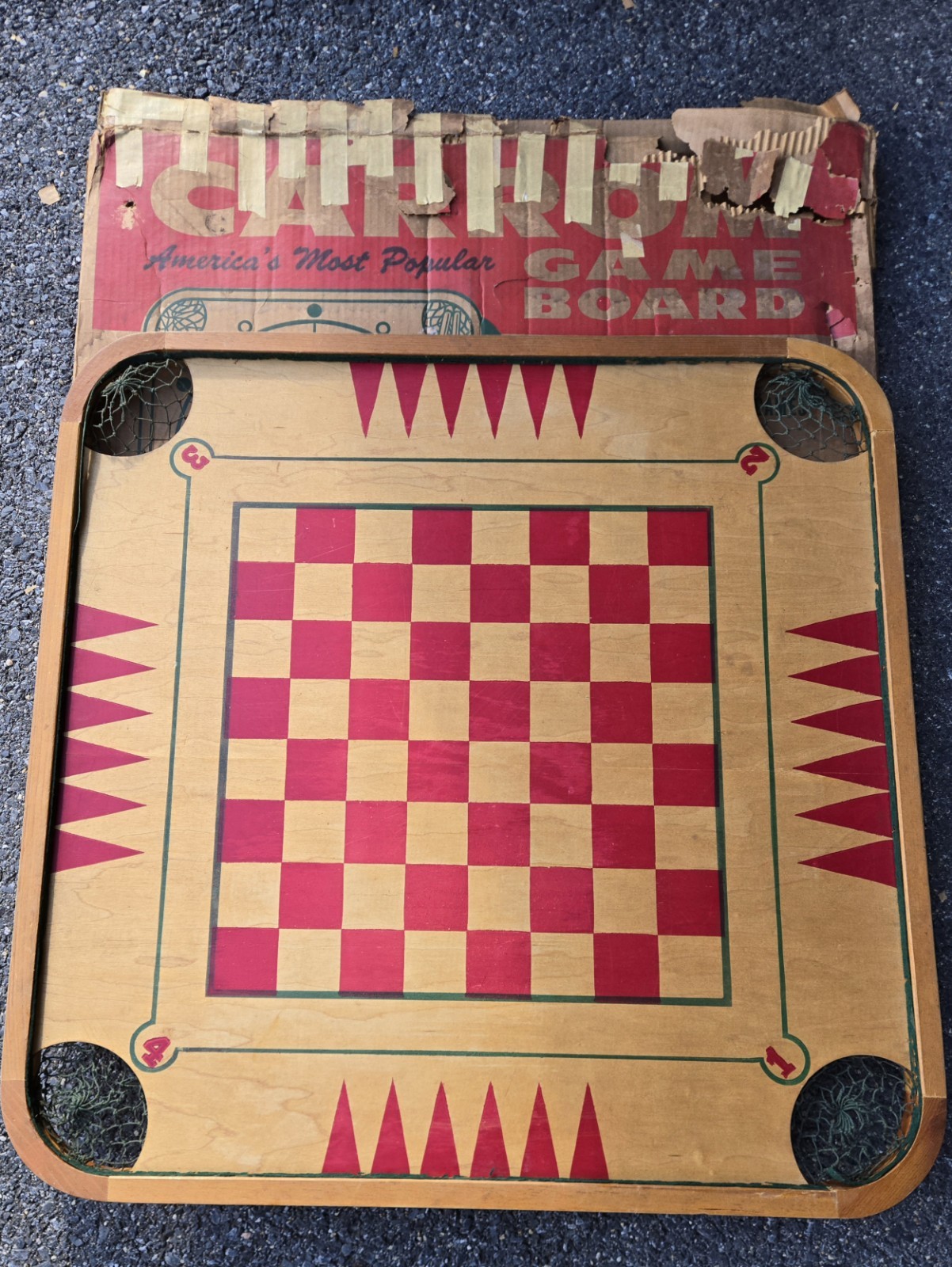 Carrom Wood Game Board #85 Vintage Original Box And Some Pieces And Instructions