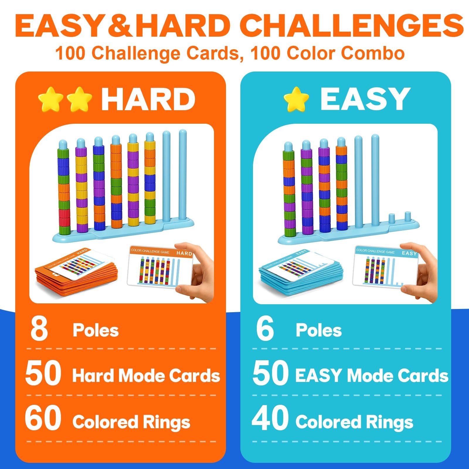 Color Challenge Game – 2 Pack Color Matching & Stacking Game for Family Fun, 100