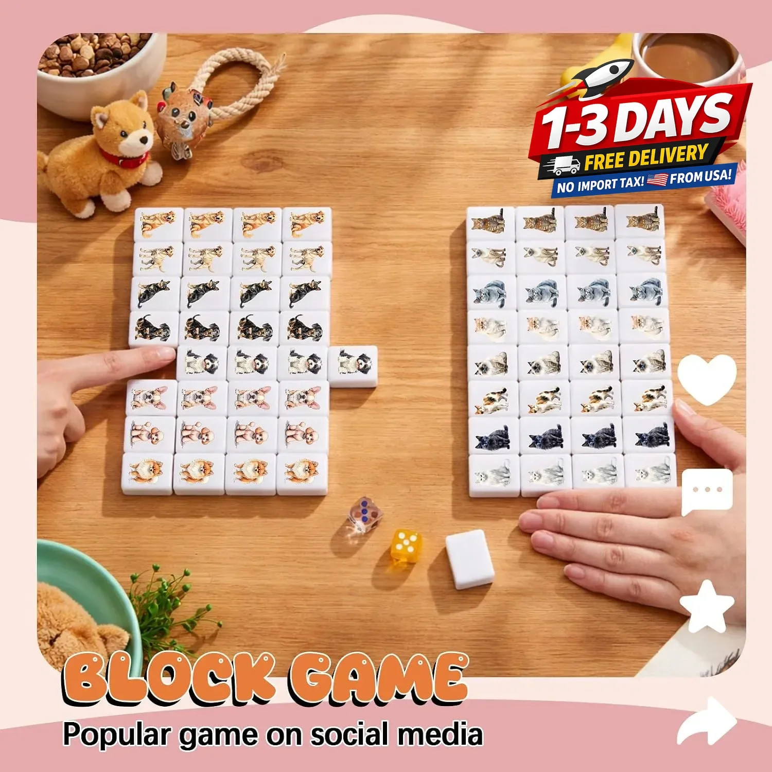 2 Player Mahjong Block Set with Storage Bags 65 Tiles 30 mm Mahjong Push Tile Ga