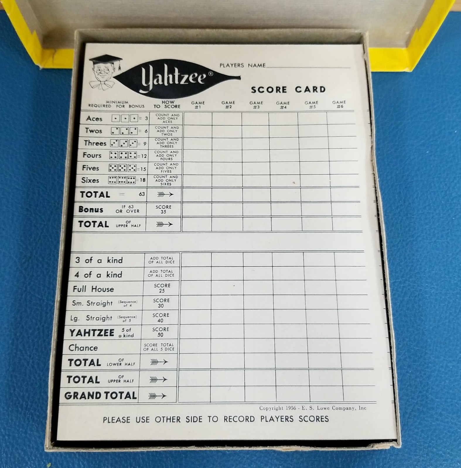 Set of 4 Vintage Yahtzee Boxes w/Score Pads 1956 Graphics Original Boxes