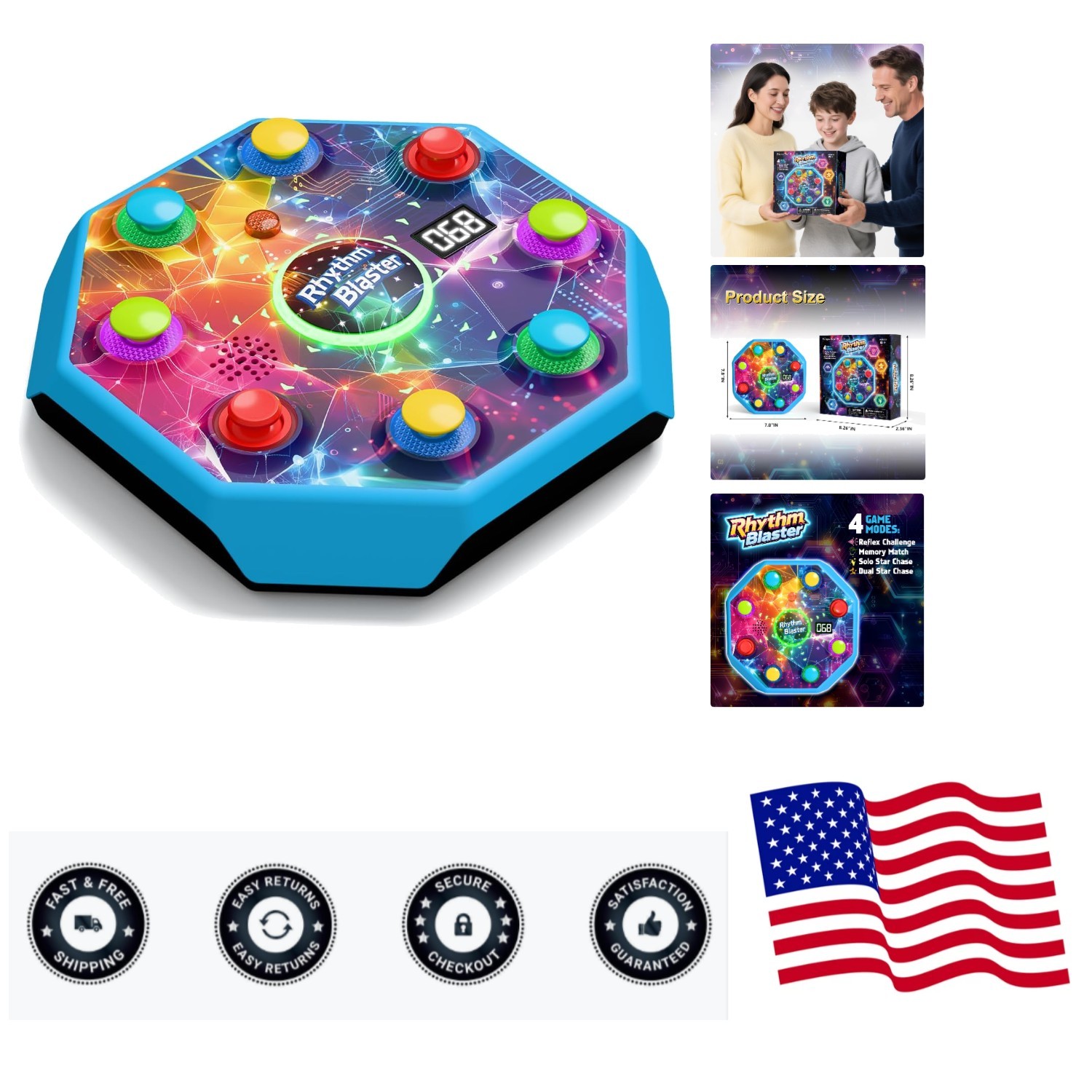 4 Game Modes Electronic Reflex Challenge – Interactive Fun for Kids Ages 6-12
