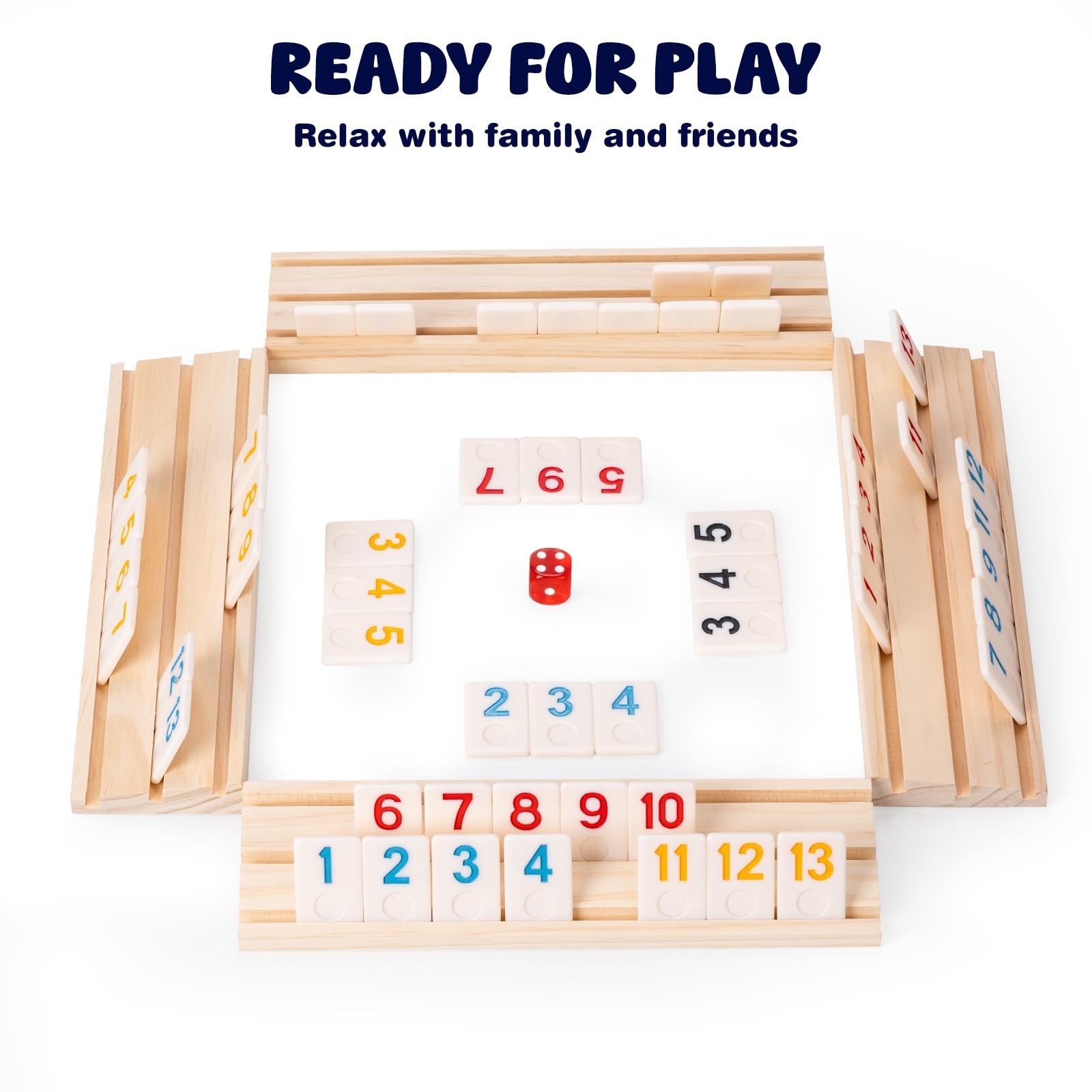 Rummy Cube Game Set, 106 Rummy Tiles with 4 Wooden Racks/Trays, Portable Carr…