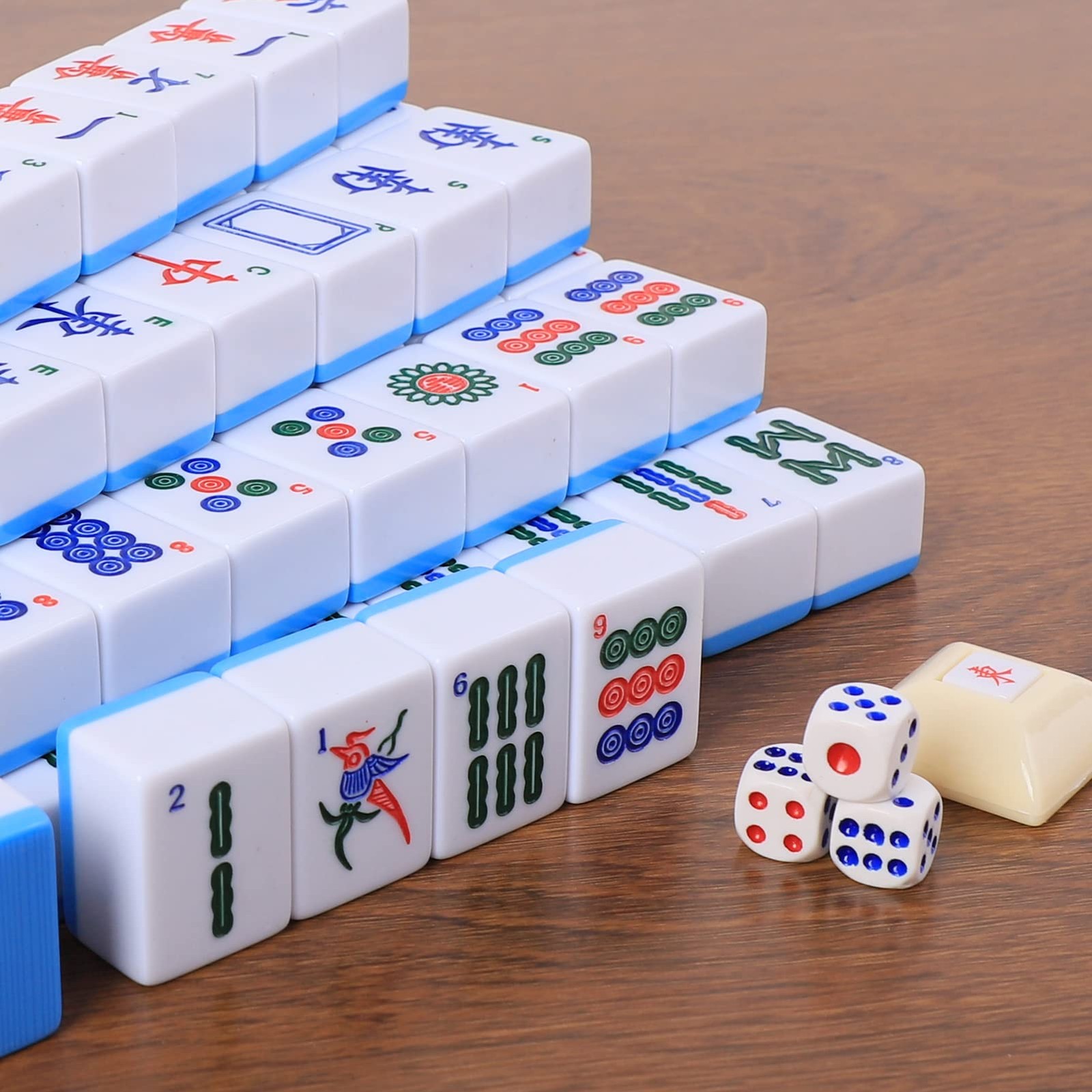 Chinese Mahjong Set, Mahjong Game Set with 146 Numbered Large Tiles (1.5″, Bl…