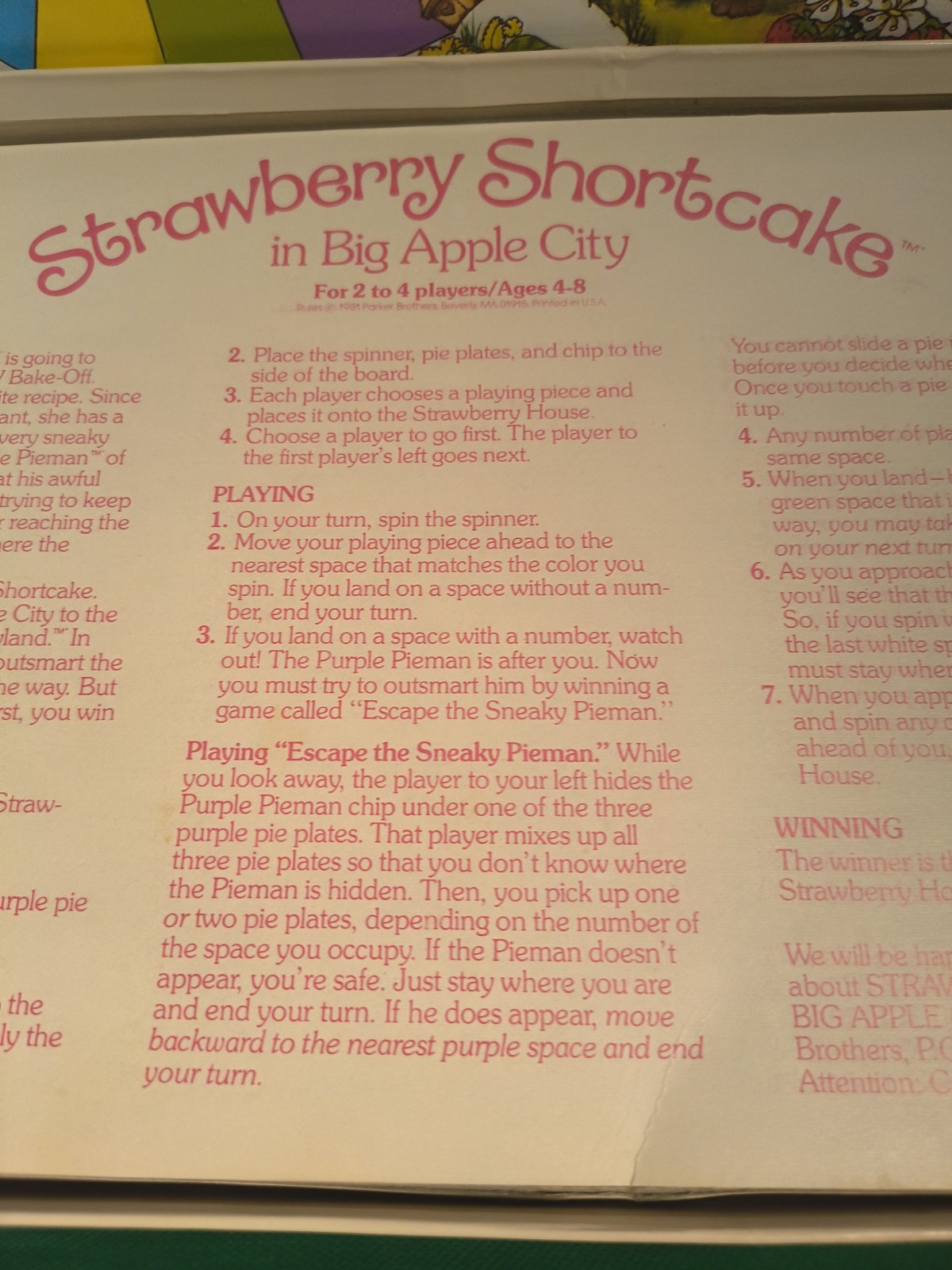 Strawberry Shortcake in Big Apple City Board Game 1981 Vtg. MISSING PAWN, READ