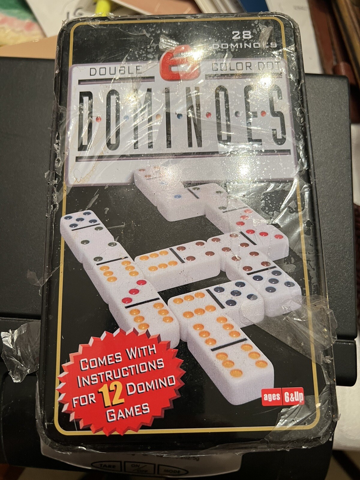 Dominoes Double 6 Six Color Dot White Tile 12 Games 6 Years And Up Sealed Tin