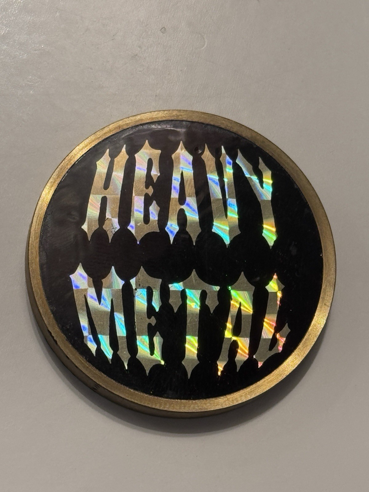 Vintage 90s Pogs Slammer Solid Brass Heavy Metal Holographic Writing Rare Item