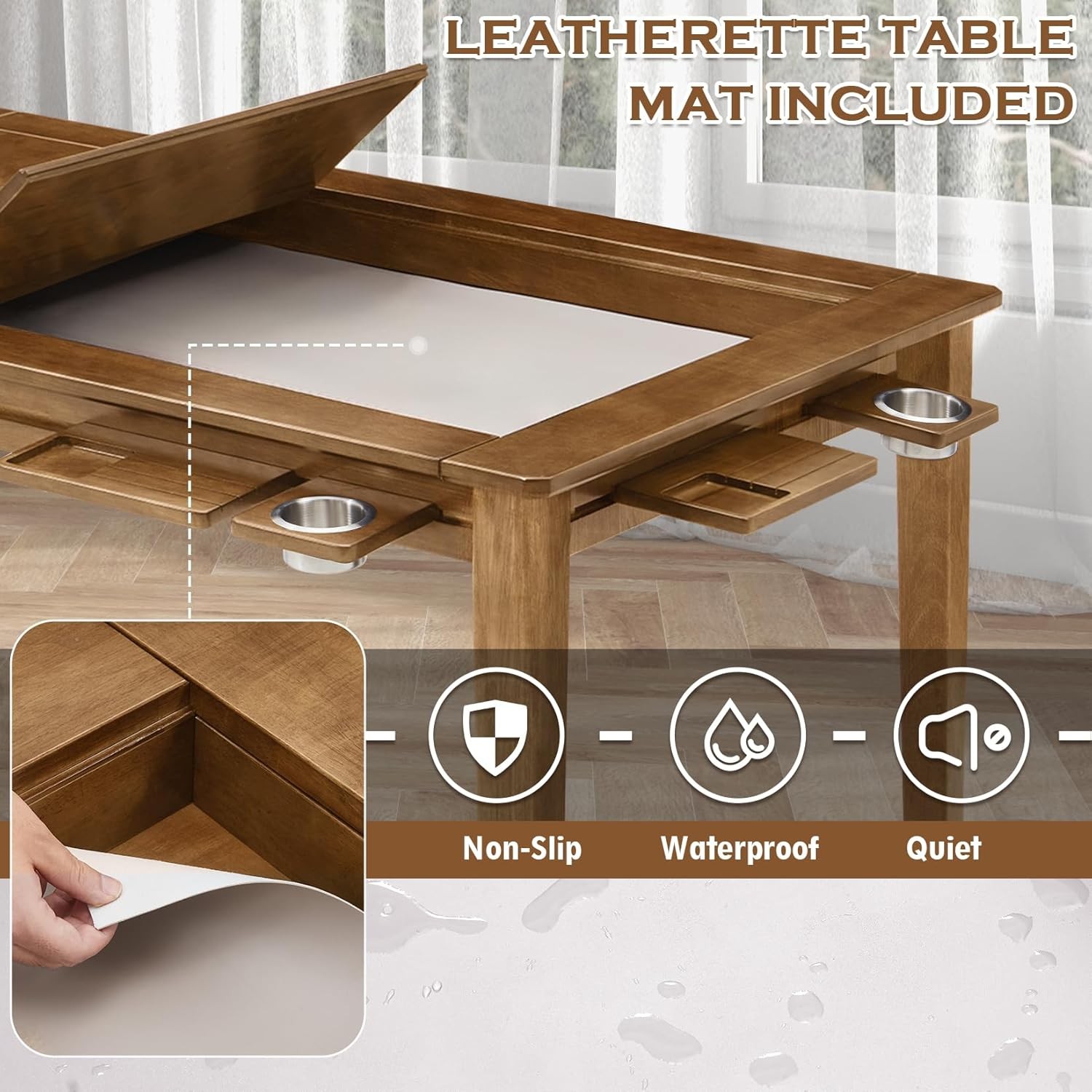 63″ ×39“ Board Game Table W/ Removable Top Solid Wood Dining/Gaming Table