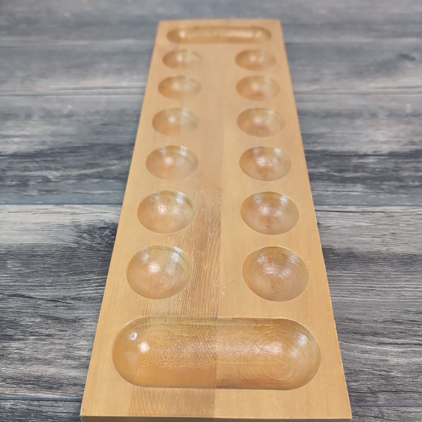 Mancala Solid Wood Game Board Gemstone Playing Pieces Not Included 17″
