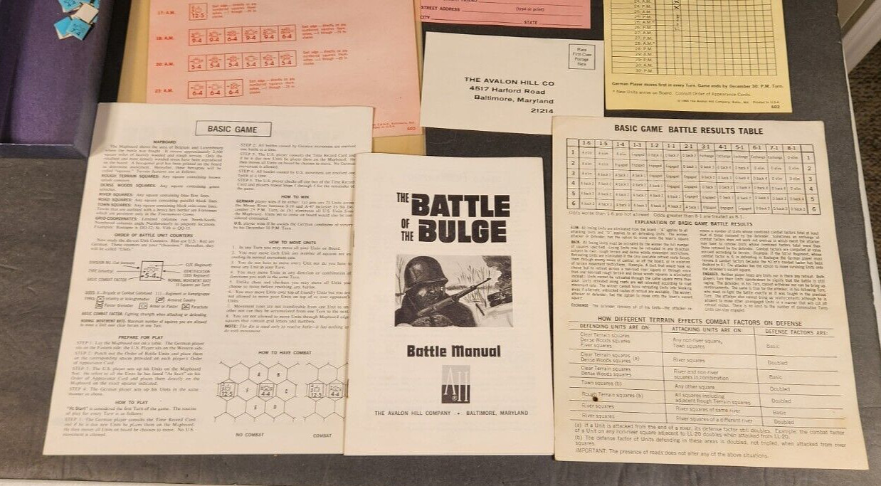 VINTAGE 1965 AVALON HILL COMPANY “THE BATTLE OF THE BULGE” BOARD GAME