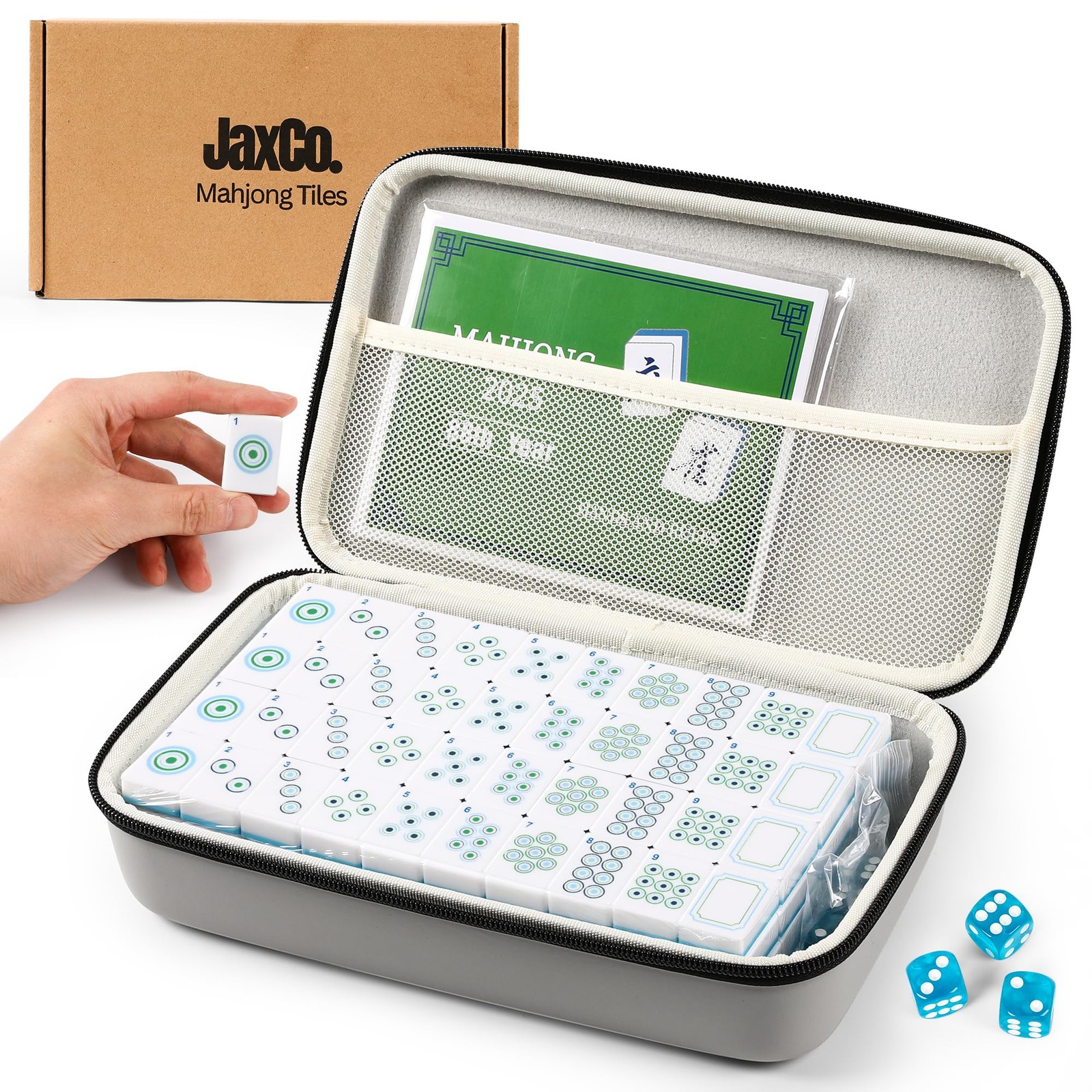 JaxCo. Premium 2-Layer American Mahjong Tiles with 3 Blue Dice, 4 Mahjong Gam…