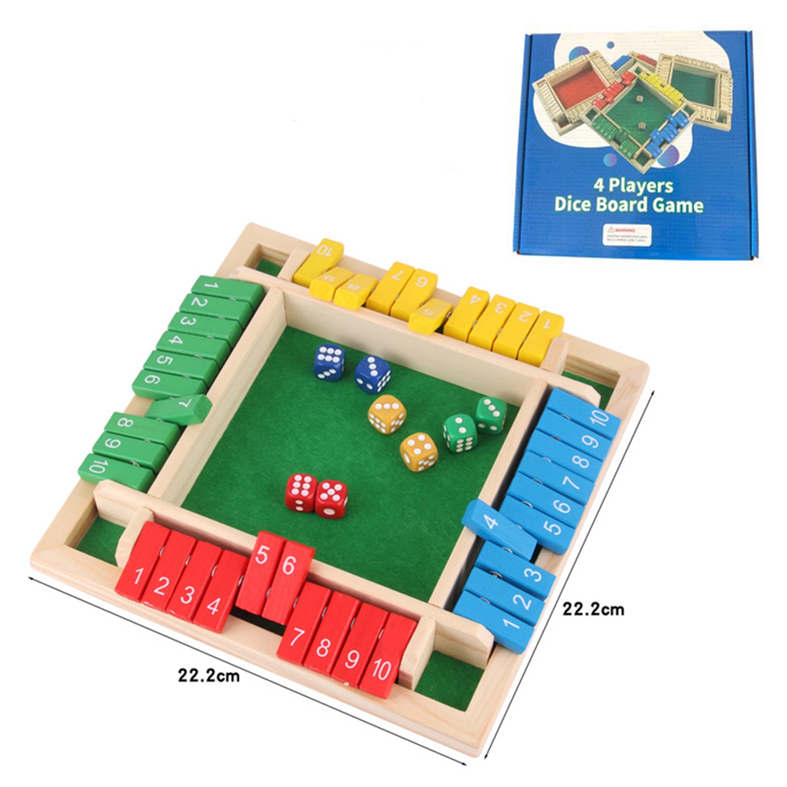 Wooden Shut The Box Dice Game 2-4 Player for Classroom Home (Multicolor Style 6)