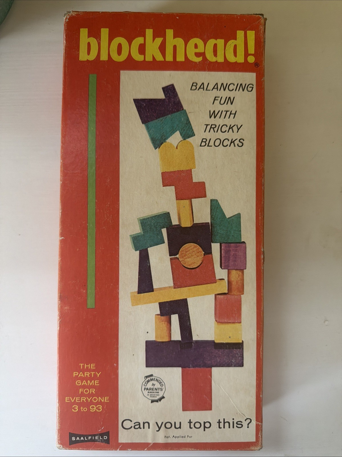 Blockhead! Balancing Block Stacking Game 1950s Vintage Family Party Saalfield