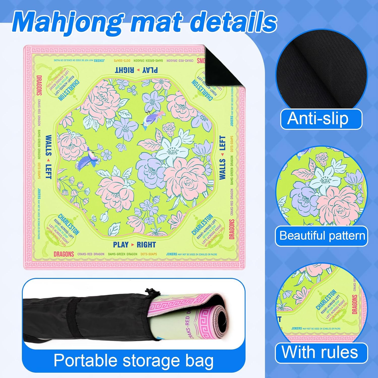 1.2In American Mahjong Tiles Set with Noise Reducing Mat 168 Acrylic Engraved Ma