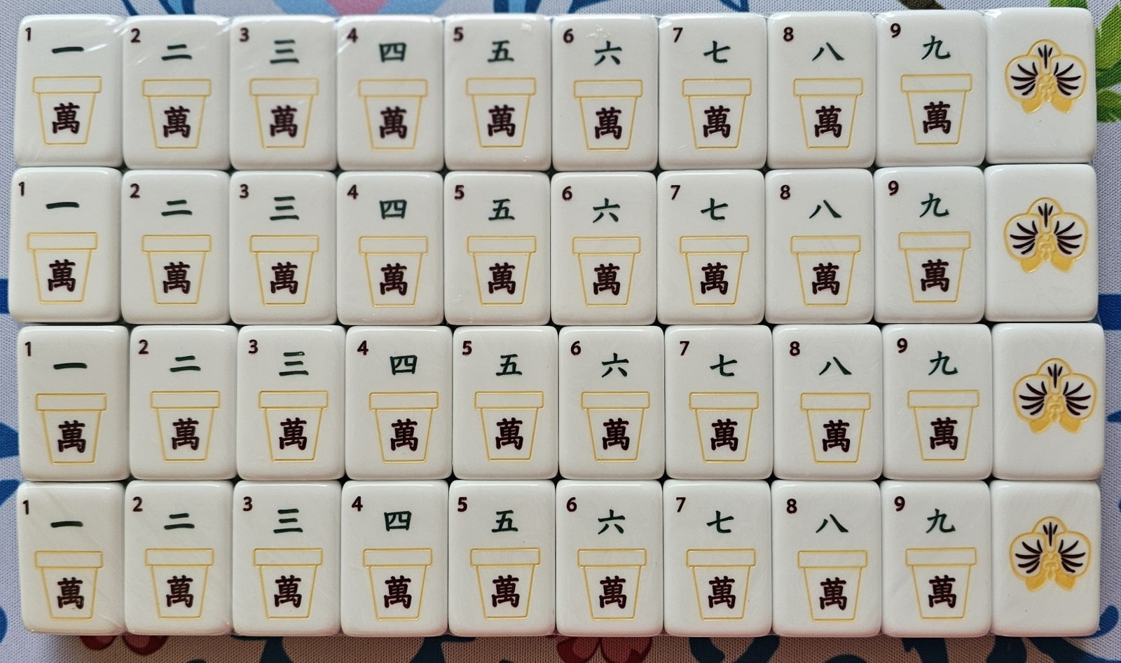 NEW! Unbranded House Plant Green Glass Backed Engraved Mahjong Tiles Set 160