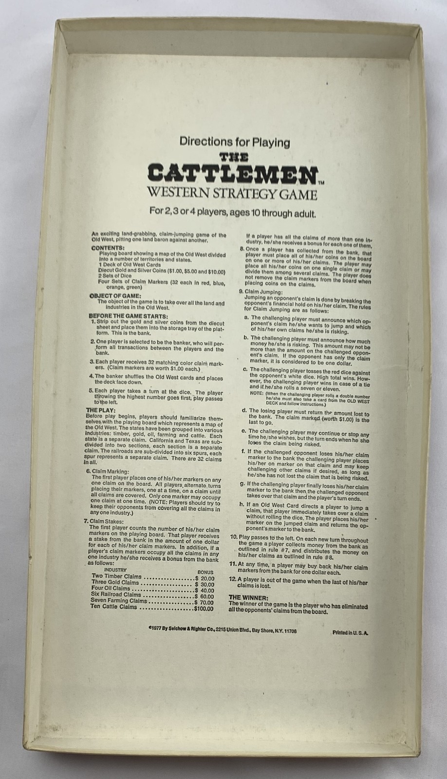 1977 The Cattlemen Game by Selchow and Righter Complete in Very Good Condition
