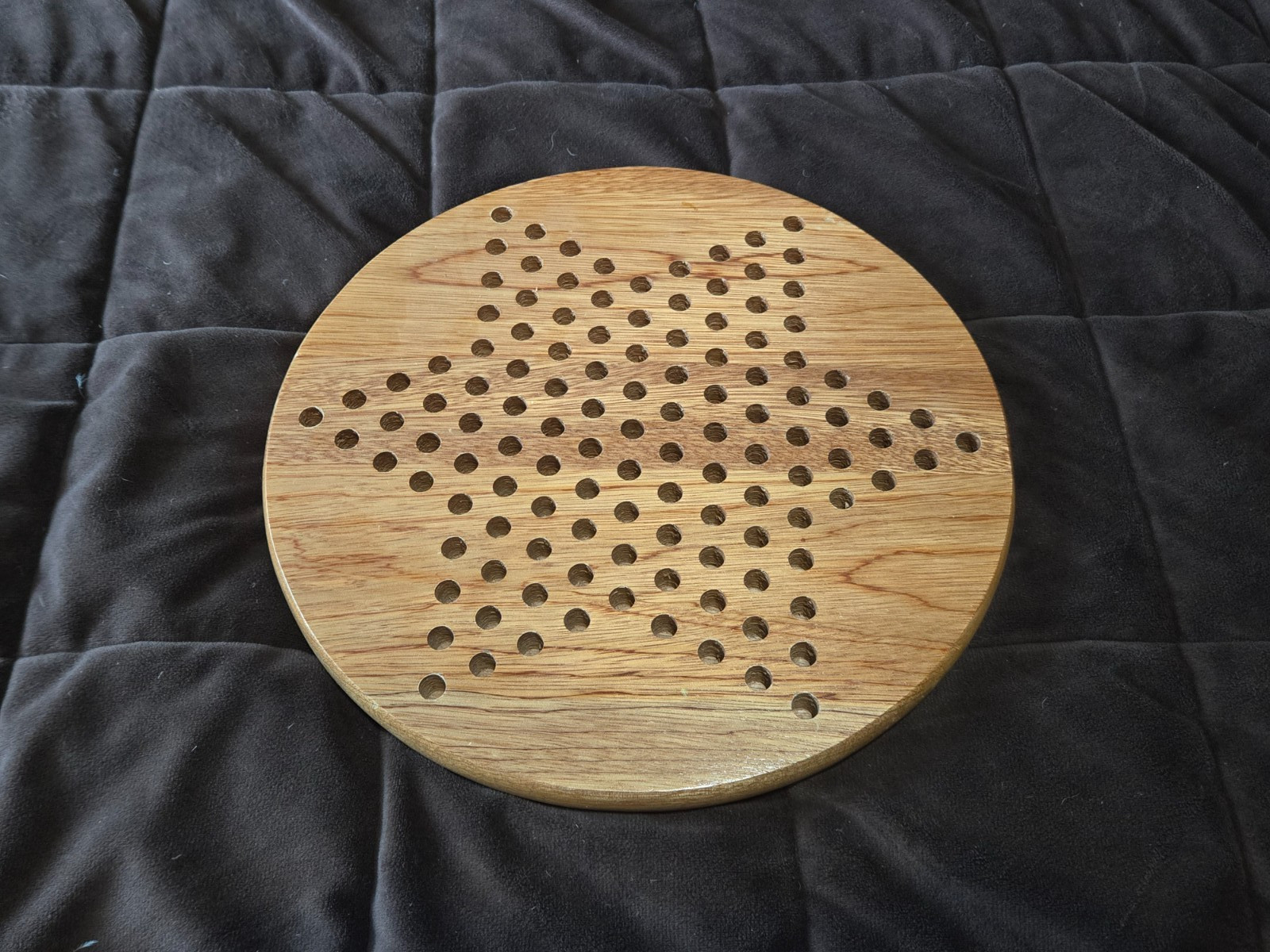 Vintage 1980’s Solid Wood Chinese Checkers 11″ Round Game Board