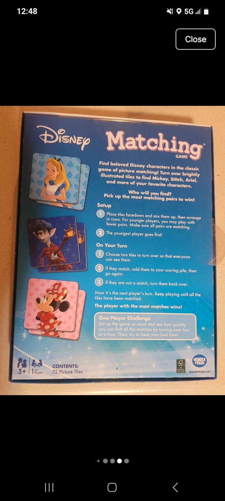 Wonder Forge Disney Classic Matching Memory Game
