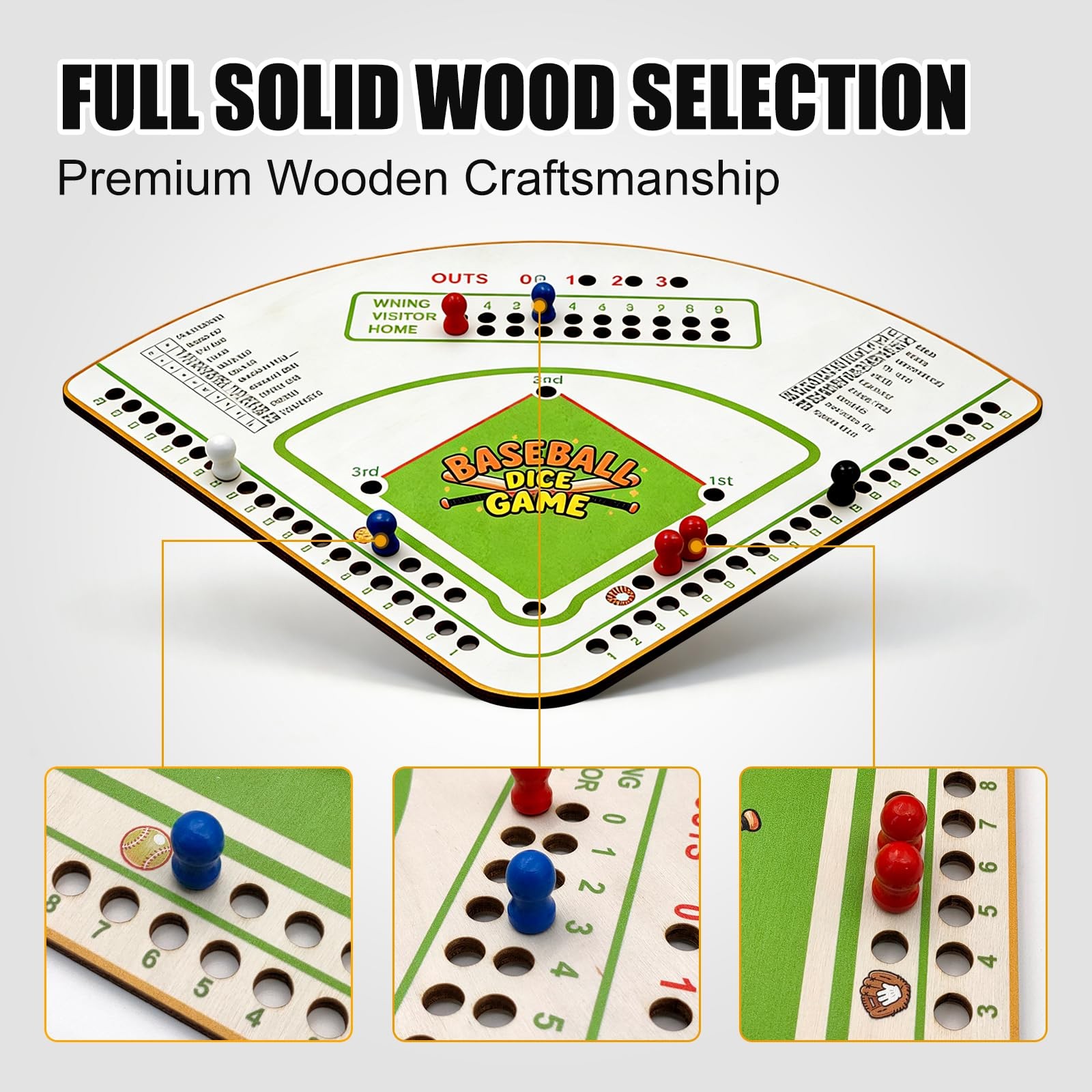 Baseball Board Gameï¼Œ5mm Thick Solid Oak Baseball Board Game, Portable Dice …