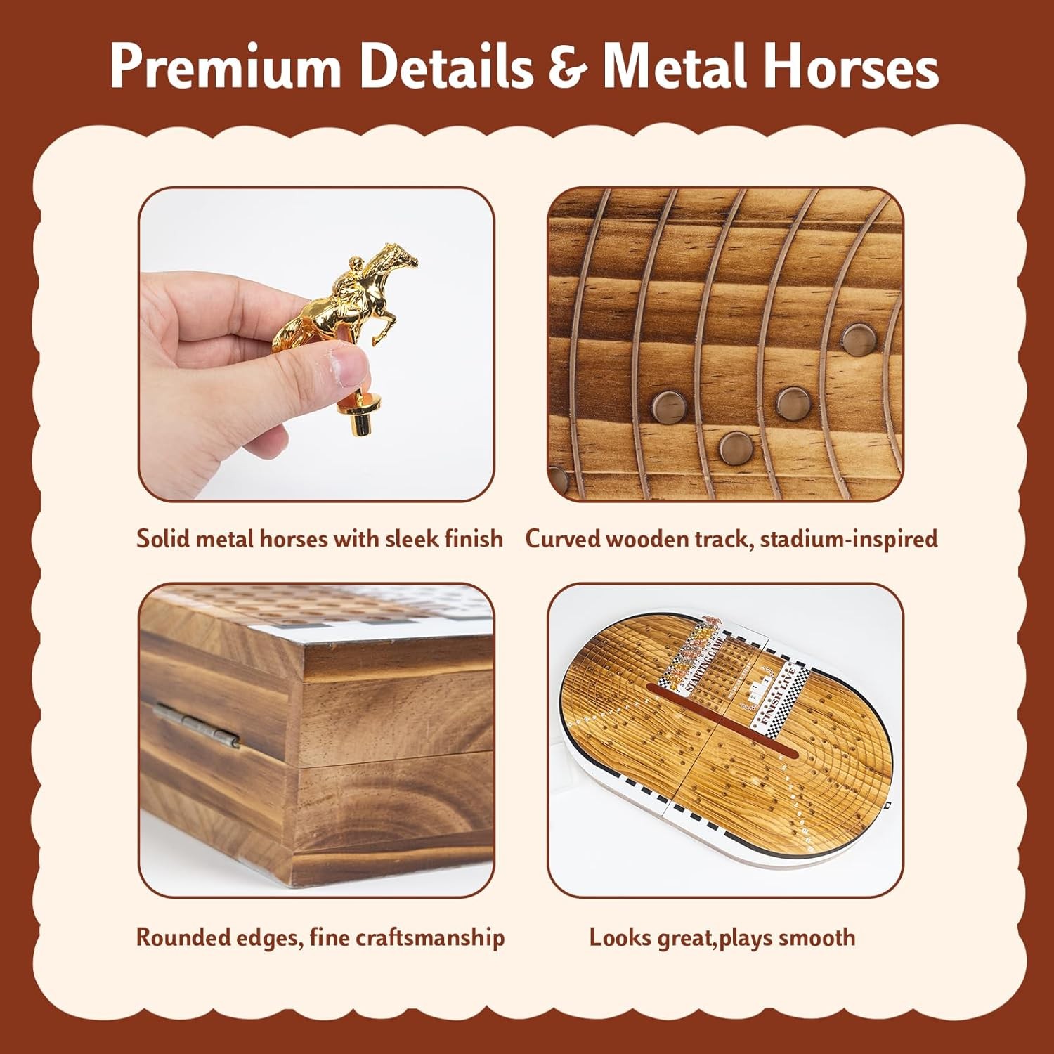 26.4In Wooden Horse Race Board Game for Adults – Foldable Horse Racing Game Boar