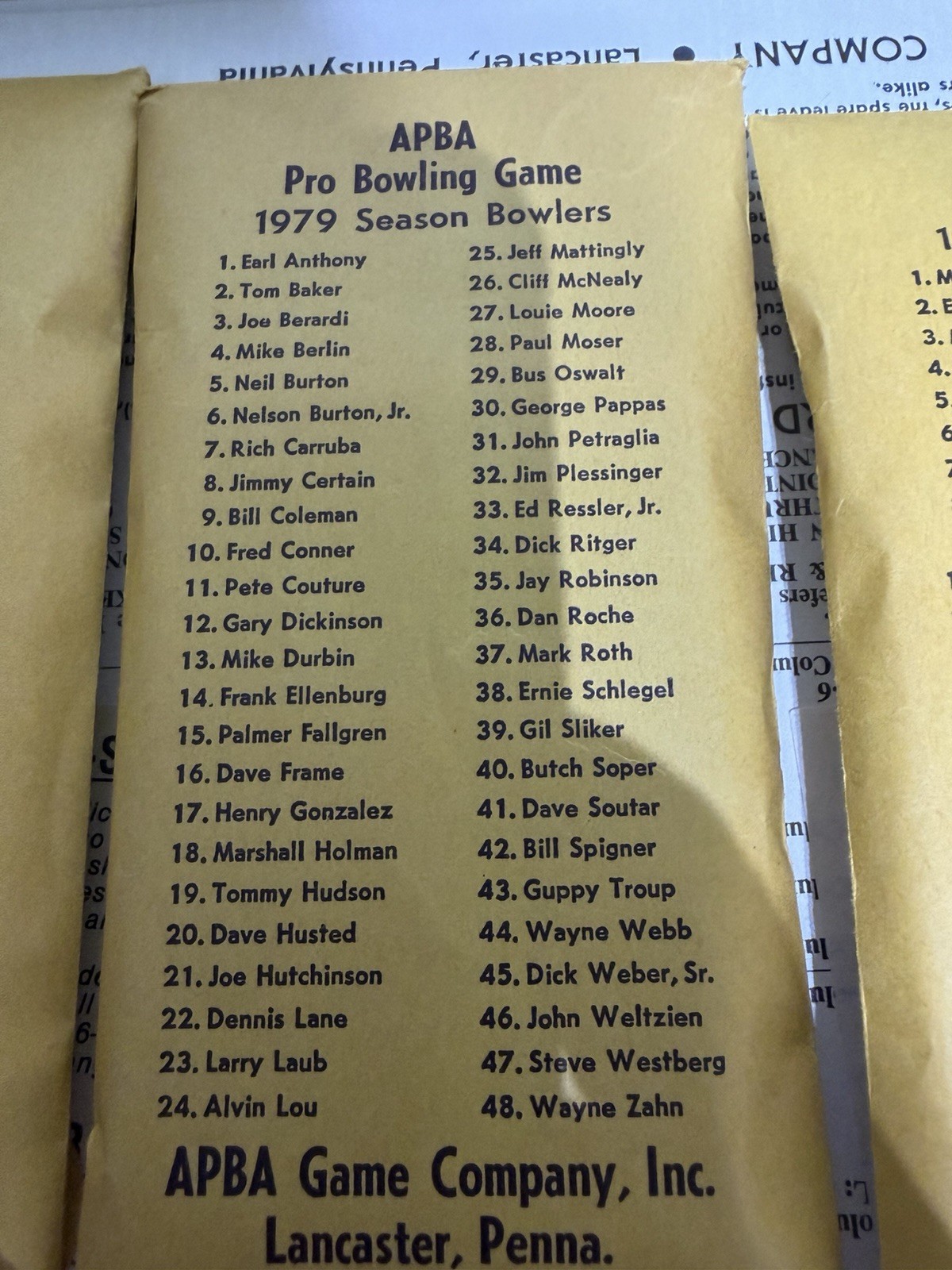 VTG 1978 APBA Pro Bowling Board Game w/8 Bowler Card Sets See Description