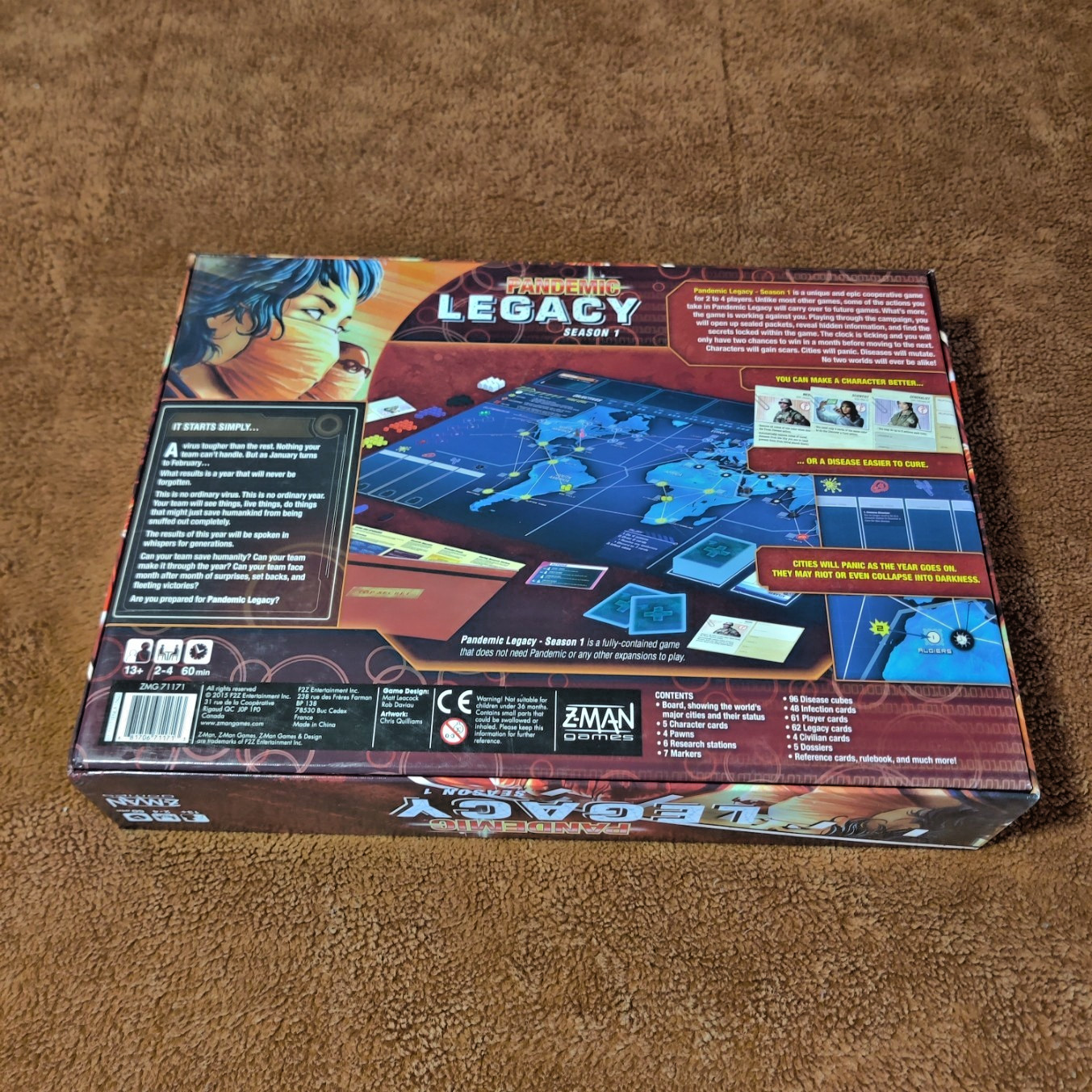 Pandemic Legacy Season 1 Board Game 100% Complete Z-Man Games Used