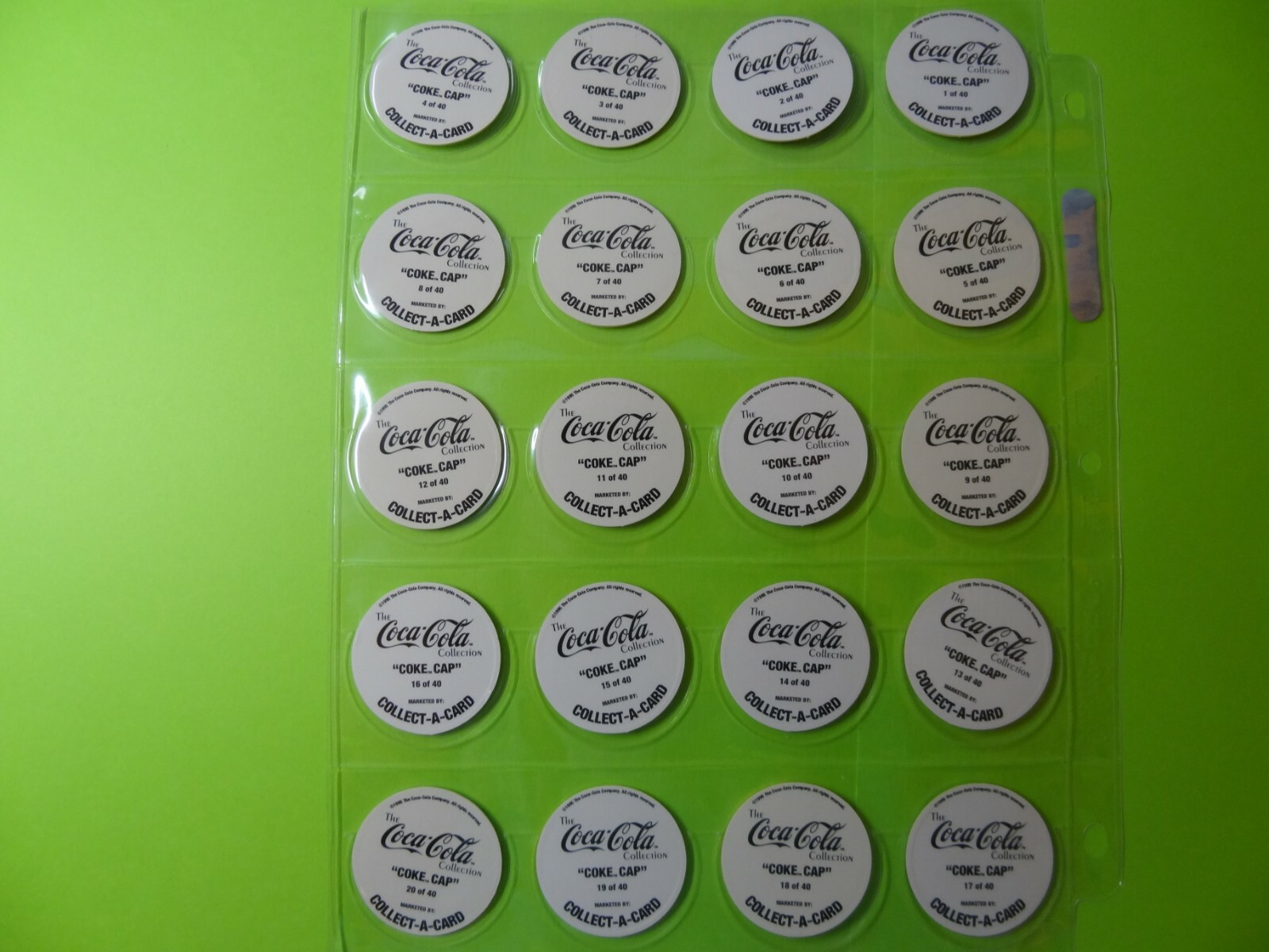 Pogs COCA COLA * Set of 40 * 1995 * Sheets included * Very Nice Set * Coke