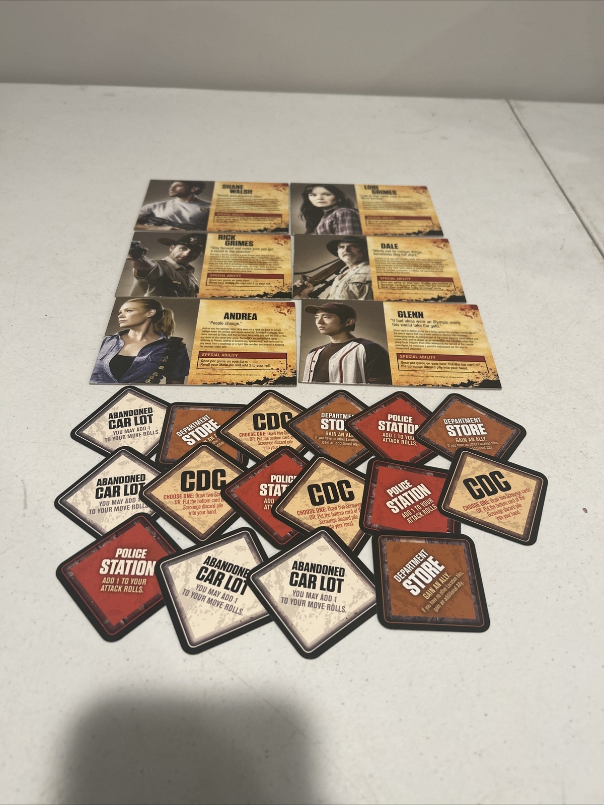 2011 The Walking Dead Board Game Replacement Lot Character Cards And Location