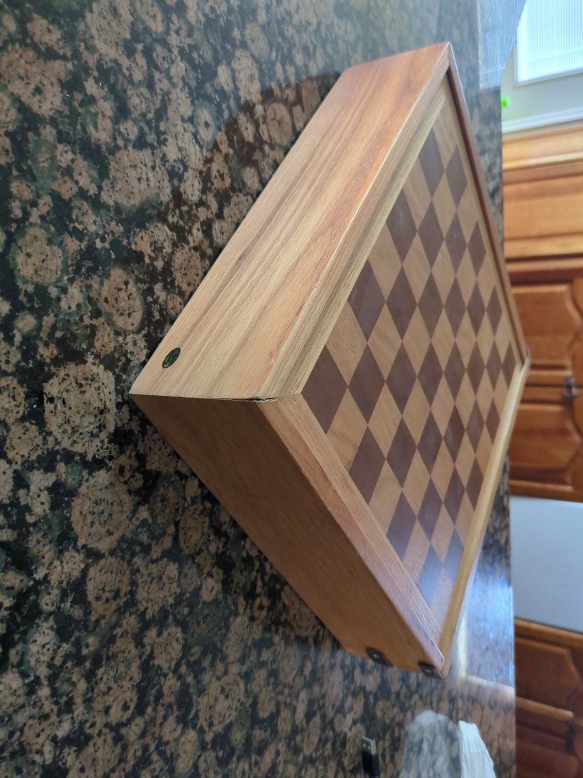Wood Flip Game Board Set, Checkers, Backgammon, Dice, Poker Chips Cards Dice