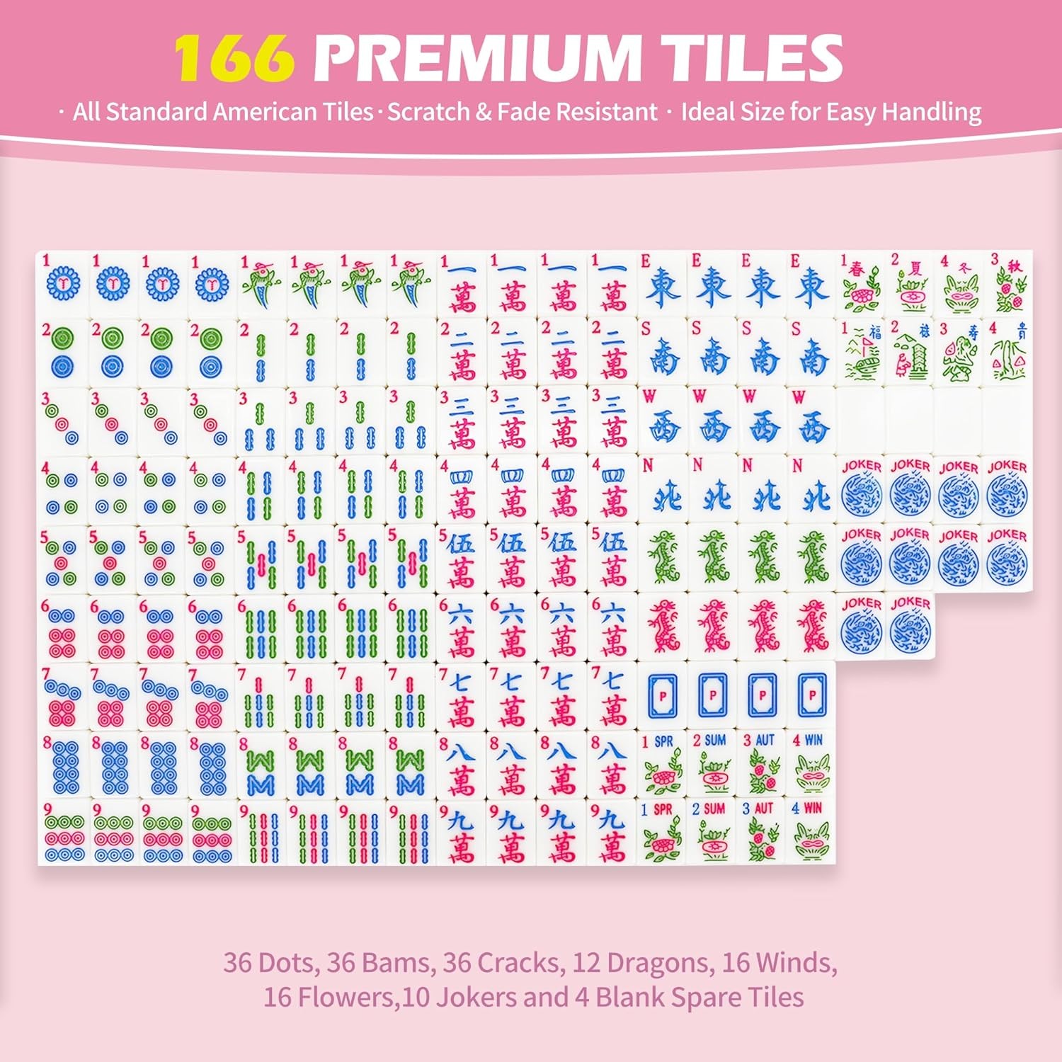 Jolitac American Mahjong Game Set, 166 Premium Tiles, Mahjong Tile Set with Stur