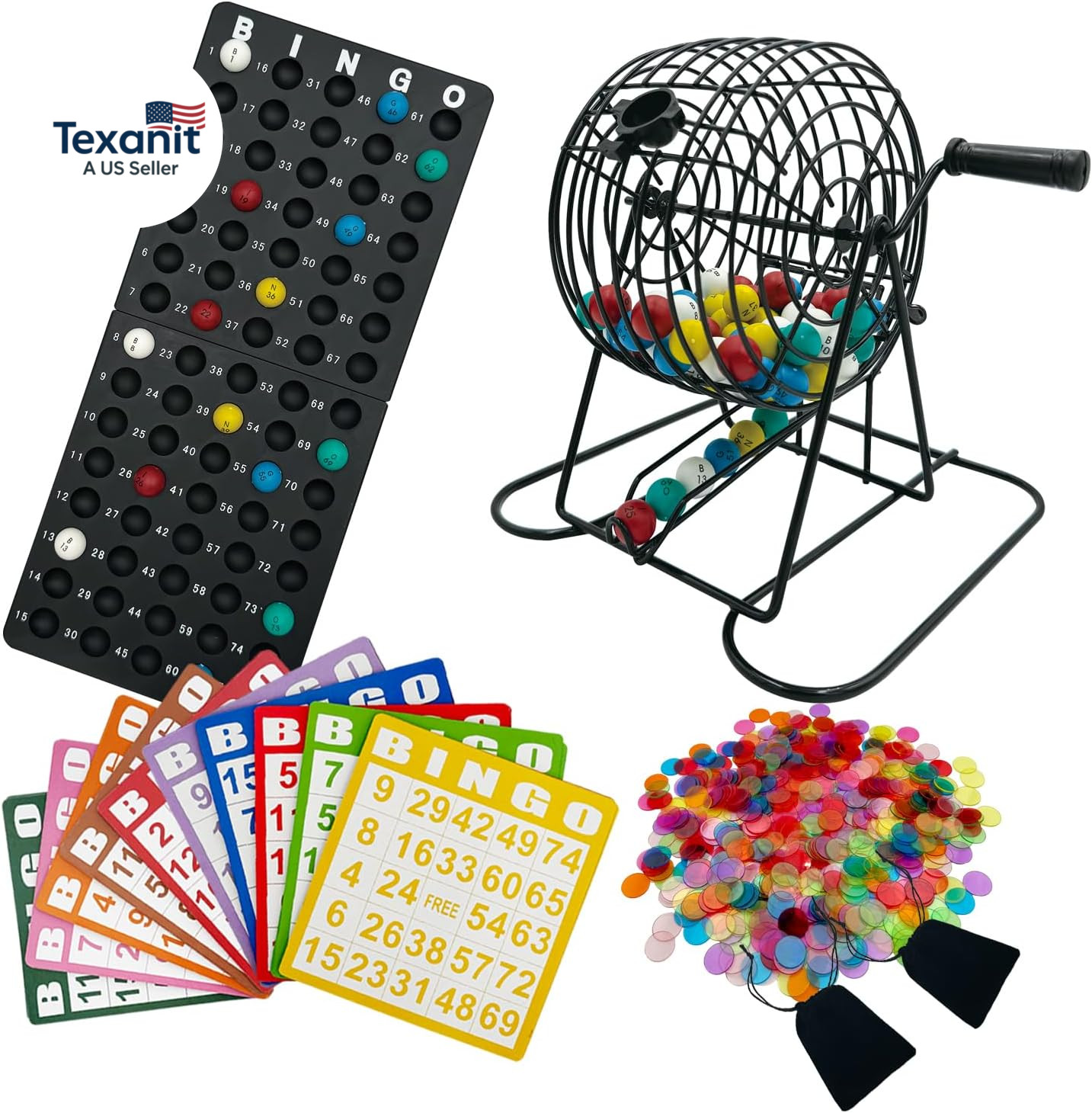 Deluxe Bingo Game Set,Bingo Set Includes Metal Cage,600 Mixed Color Plastic Chip