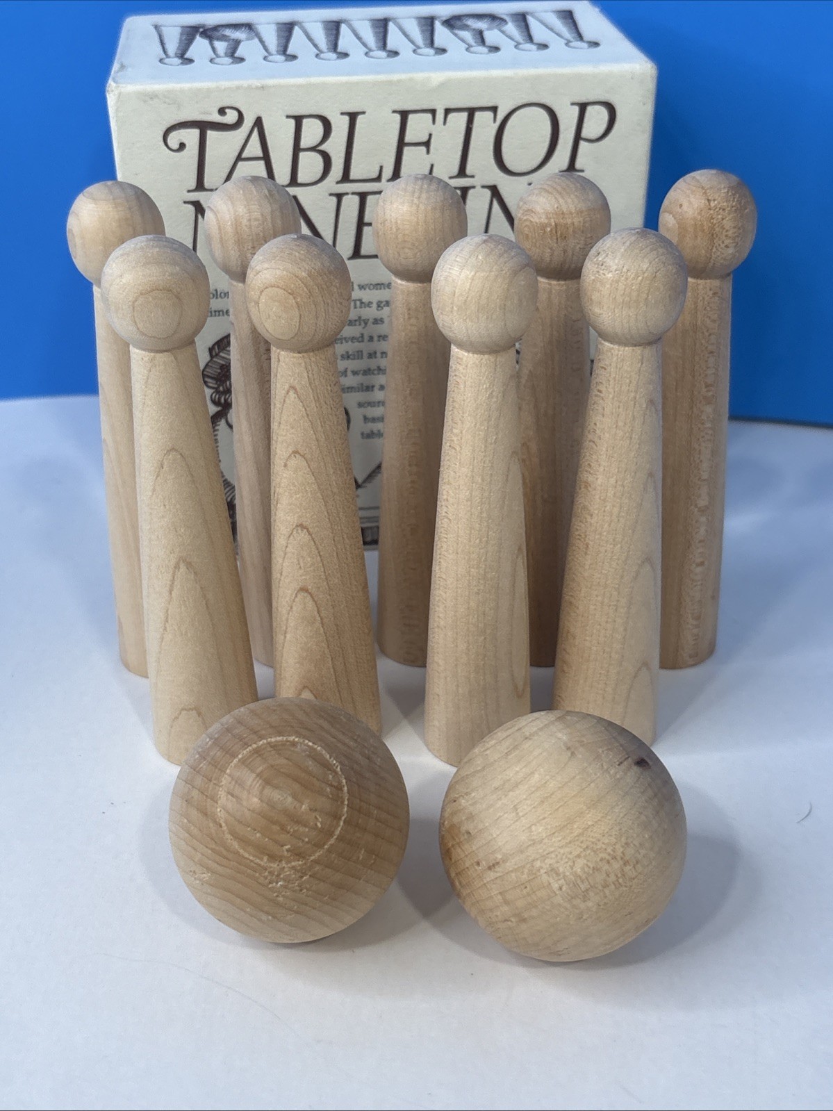 Vtg Colonial Williamsburg Tabletop Ninepins Cooperman Solid Wood Wooden Game